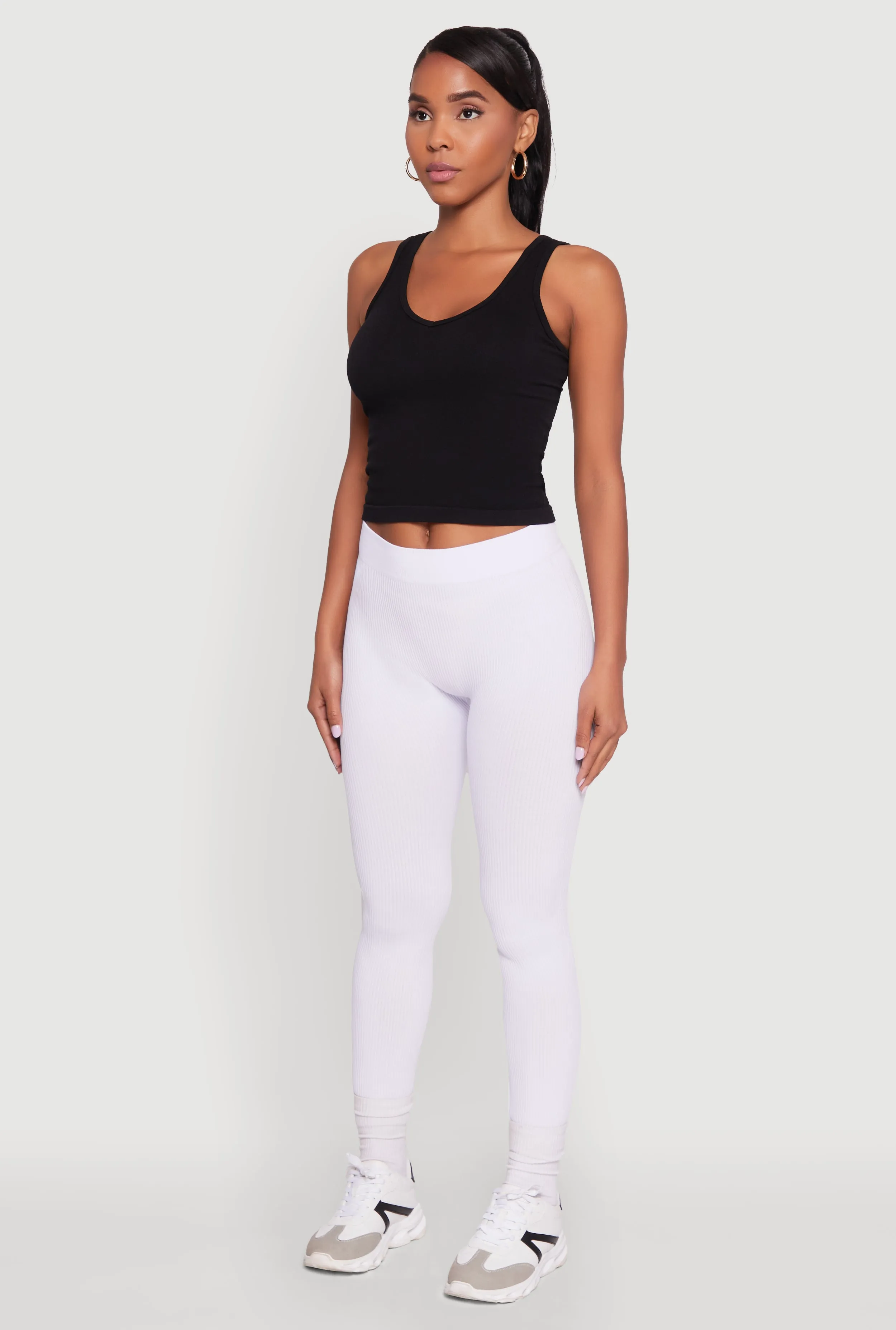 Stylish High Waisted Seamless Ribbed Knit Leggings sold by Rainbow product image thumbnail 3