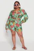 Plus Size Floral Long Sleeve Tie Front Crop Top sold by Rainbow