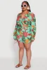 Plus Size Floral Long Sleeve Tie Front Crop Top sold by Rainbow