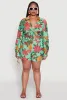 Plus Size Floral Long Sleeve Tie Front Crop Top sold by Rainbow
