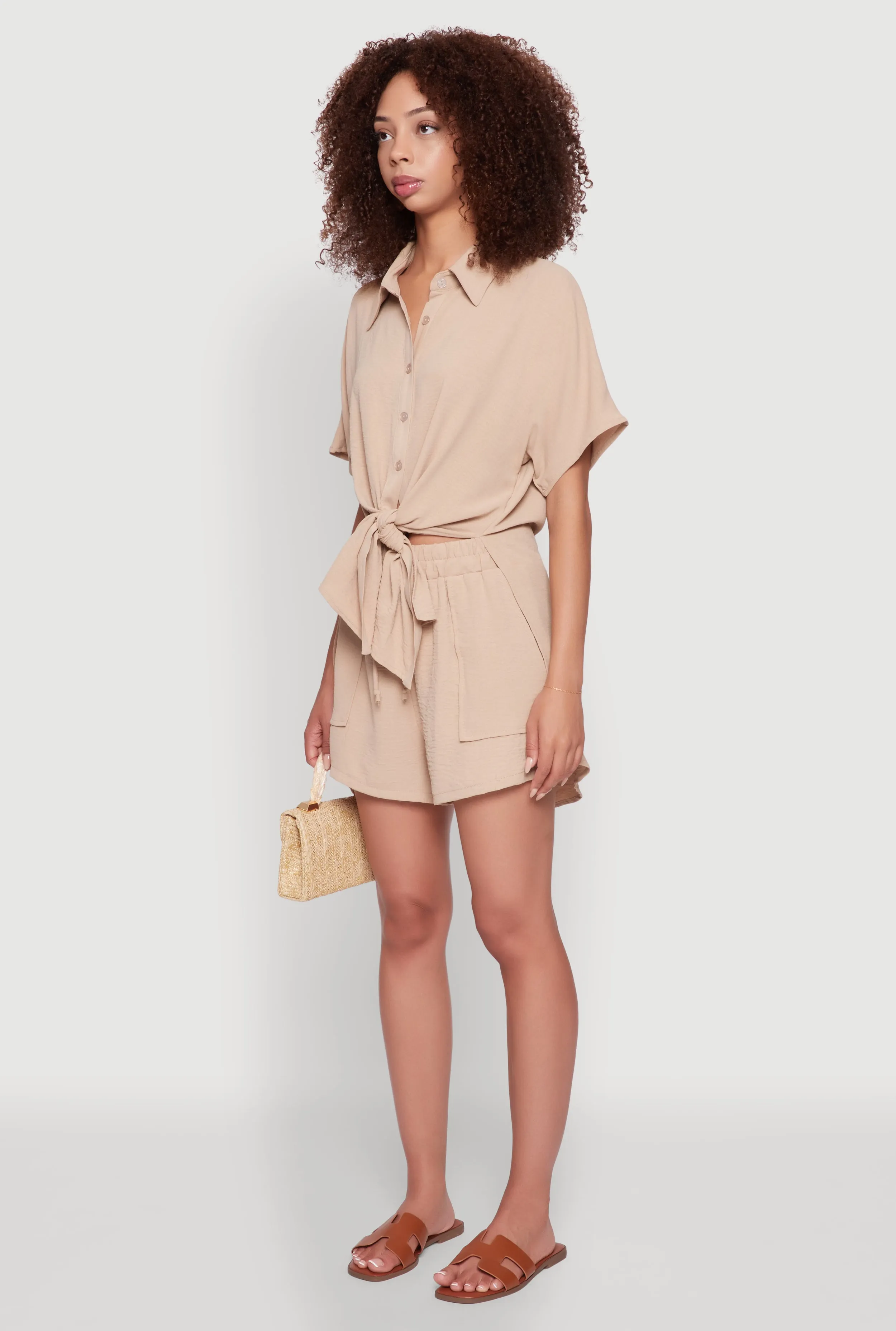 Chic Crepe Knit Shirt with Tie Front and High Low Hem sold by Rainbow product image thumbnail 5