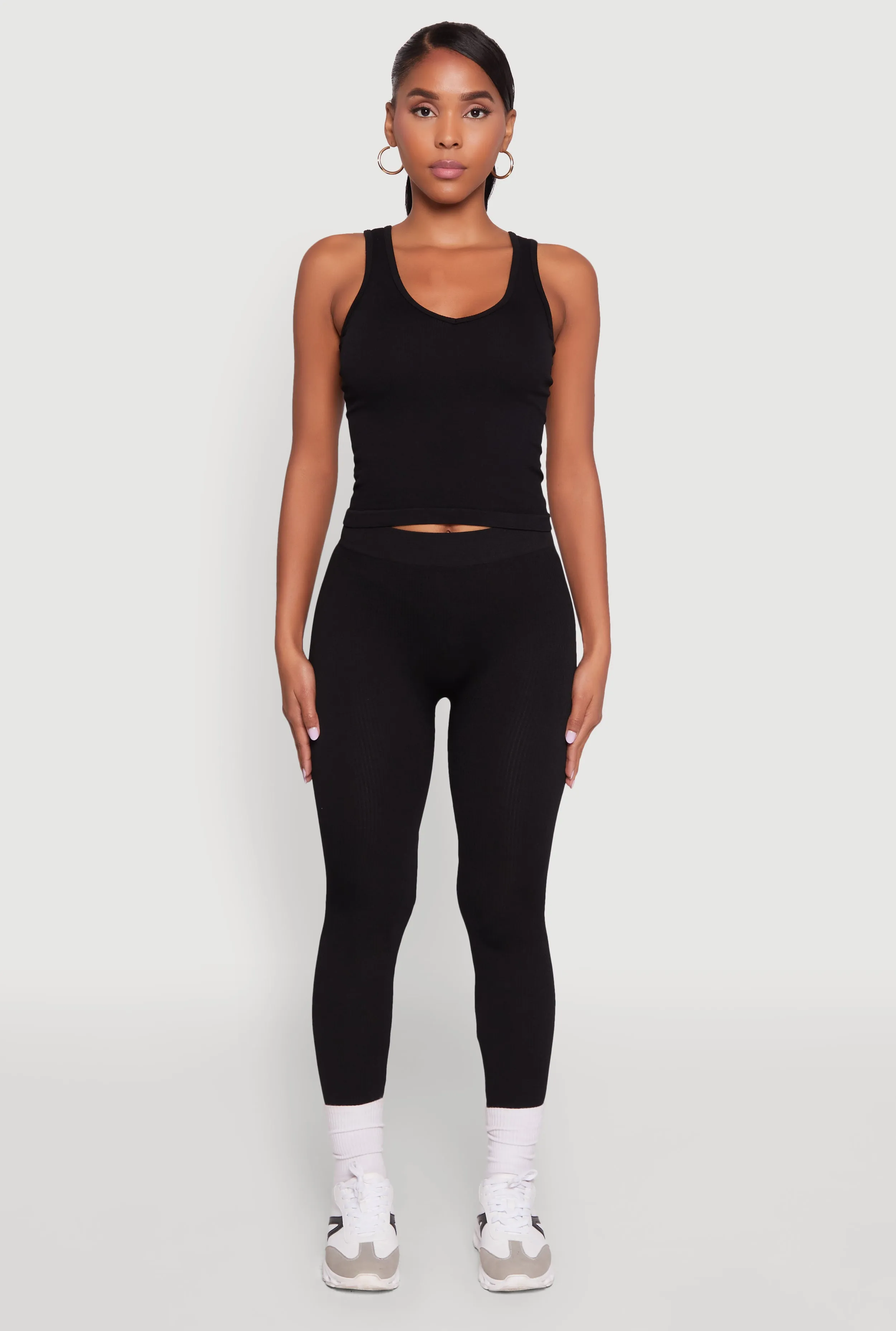 Stylish High Waisted Seamless Ribbed Knit Leggings sold by Rainbow product image thumbnail 2