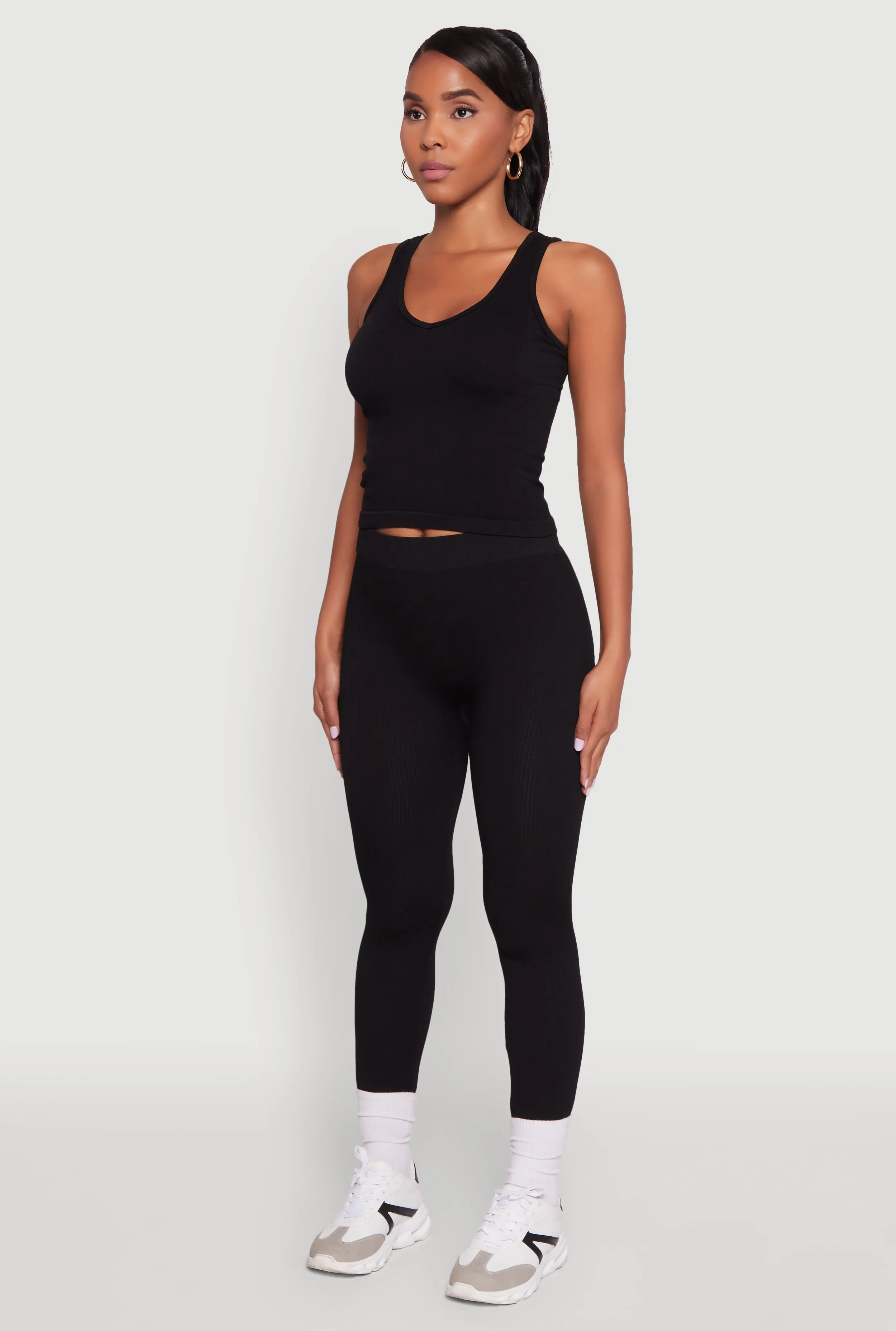 Stylish High Waisted Seamless Ribbed Knit Leggings sold by Rainbow product image thumbnail 3