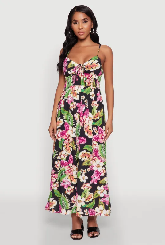 Floral Print Keyhole Detail Empire Waist Dress sold by Rainbow