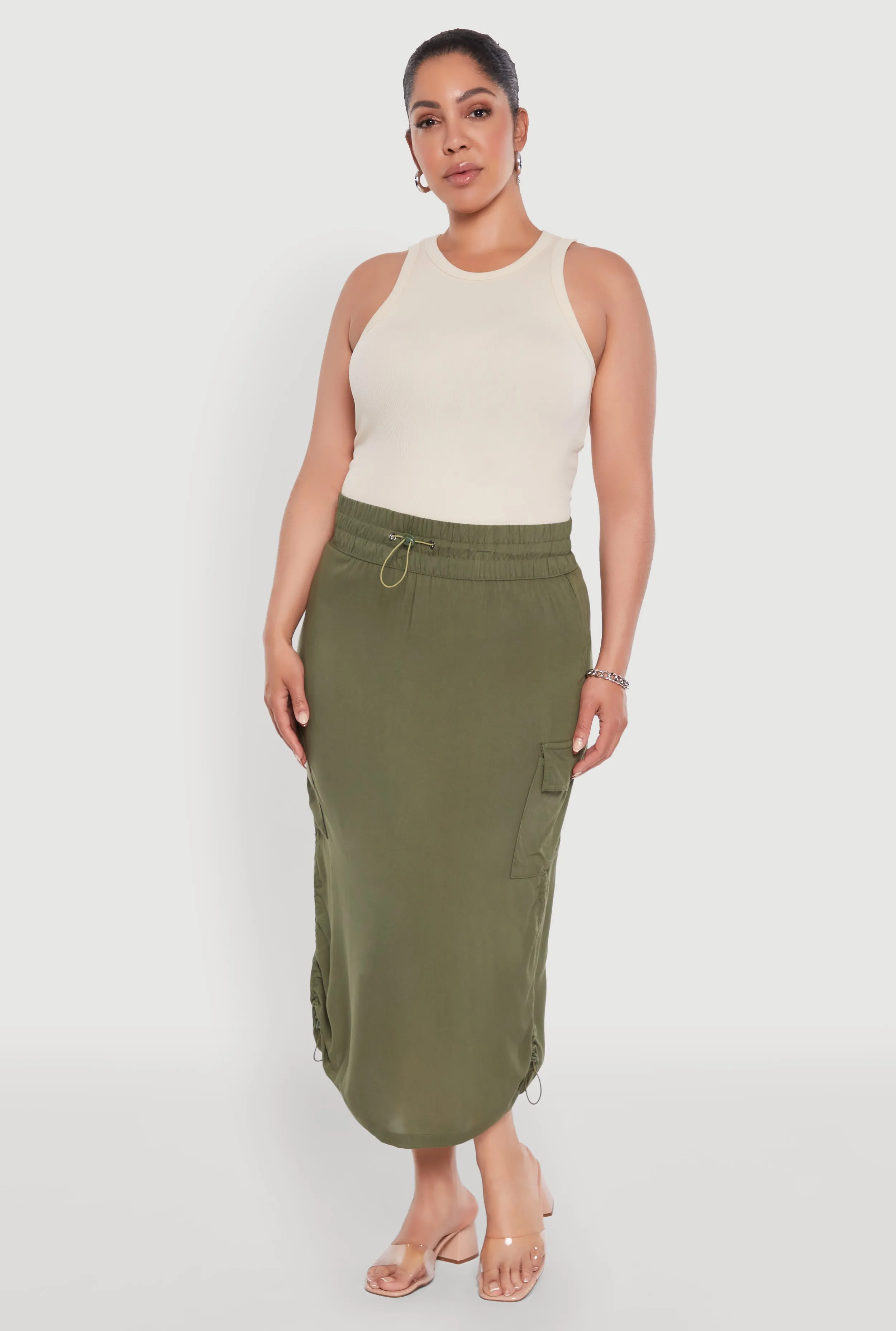 Plus Size Trendy Toggle Drawstring High Waisted Utility Skirt sold by Rainbow