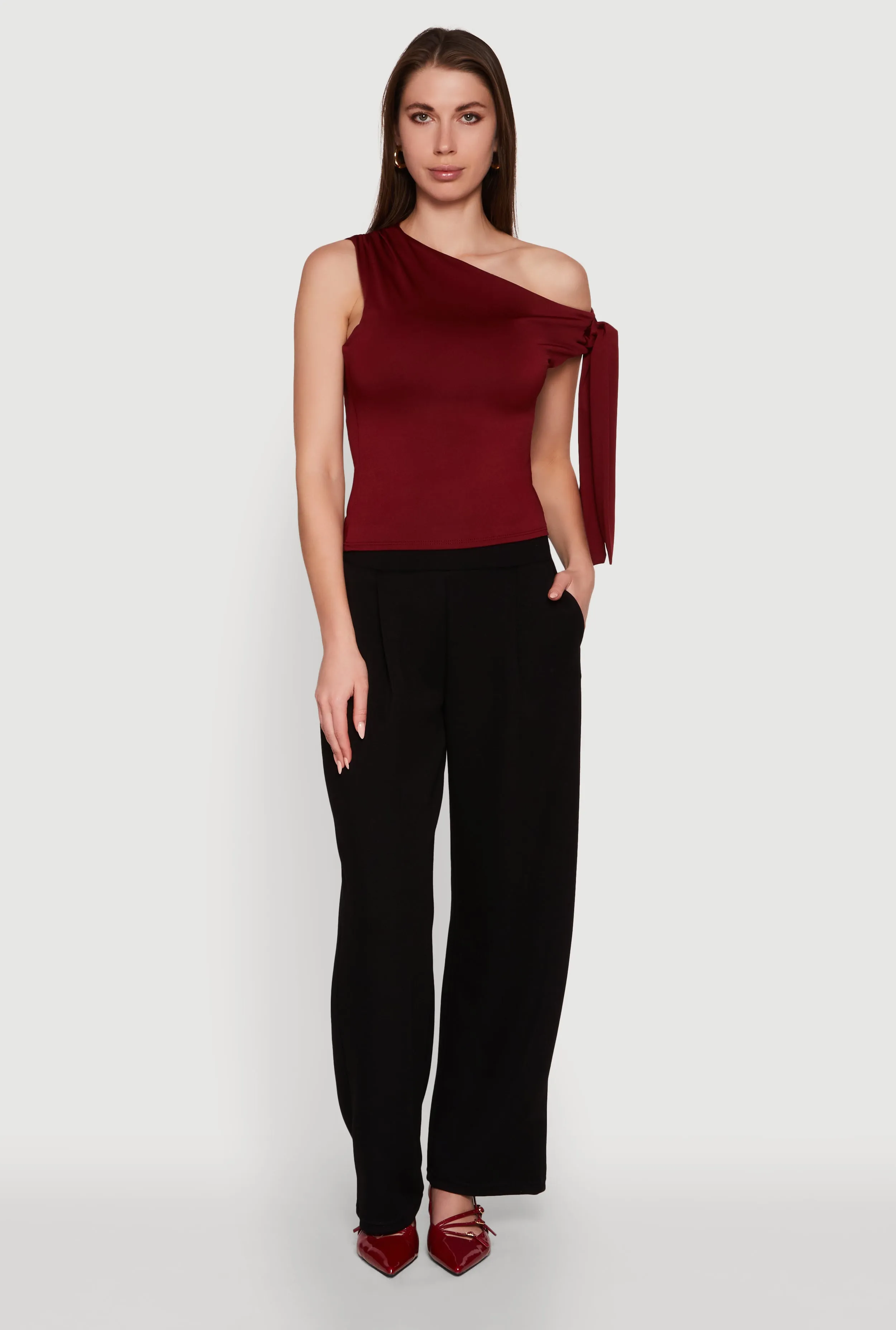 Trendy Tie Sleeve Ruched Asymmetrical Top sold by Rainbow product image thumbnail 3