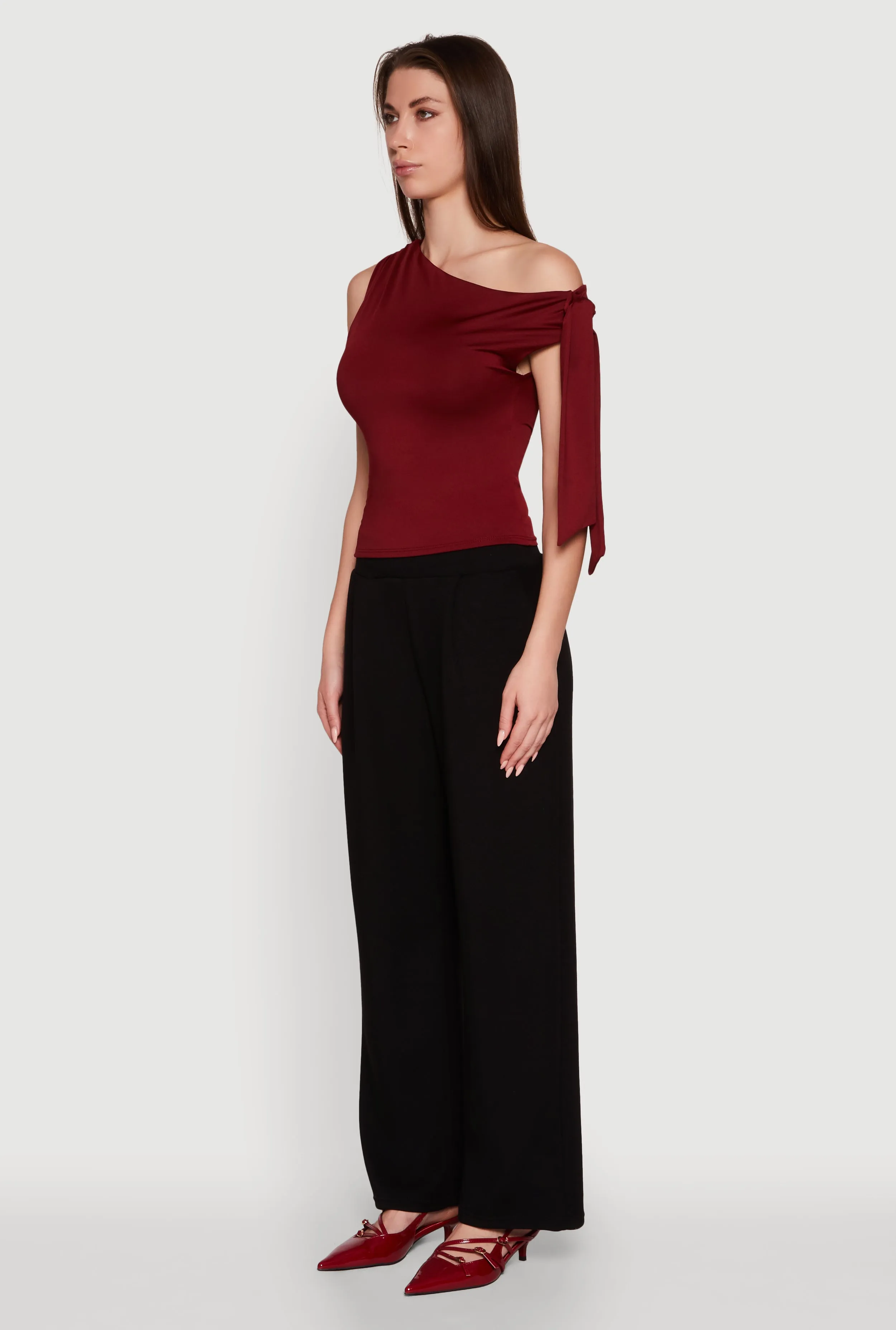 Trendy Tie Sleeve Ruched Asymmetrical Top sold by Rainbow product image thumbnail 5