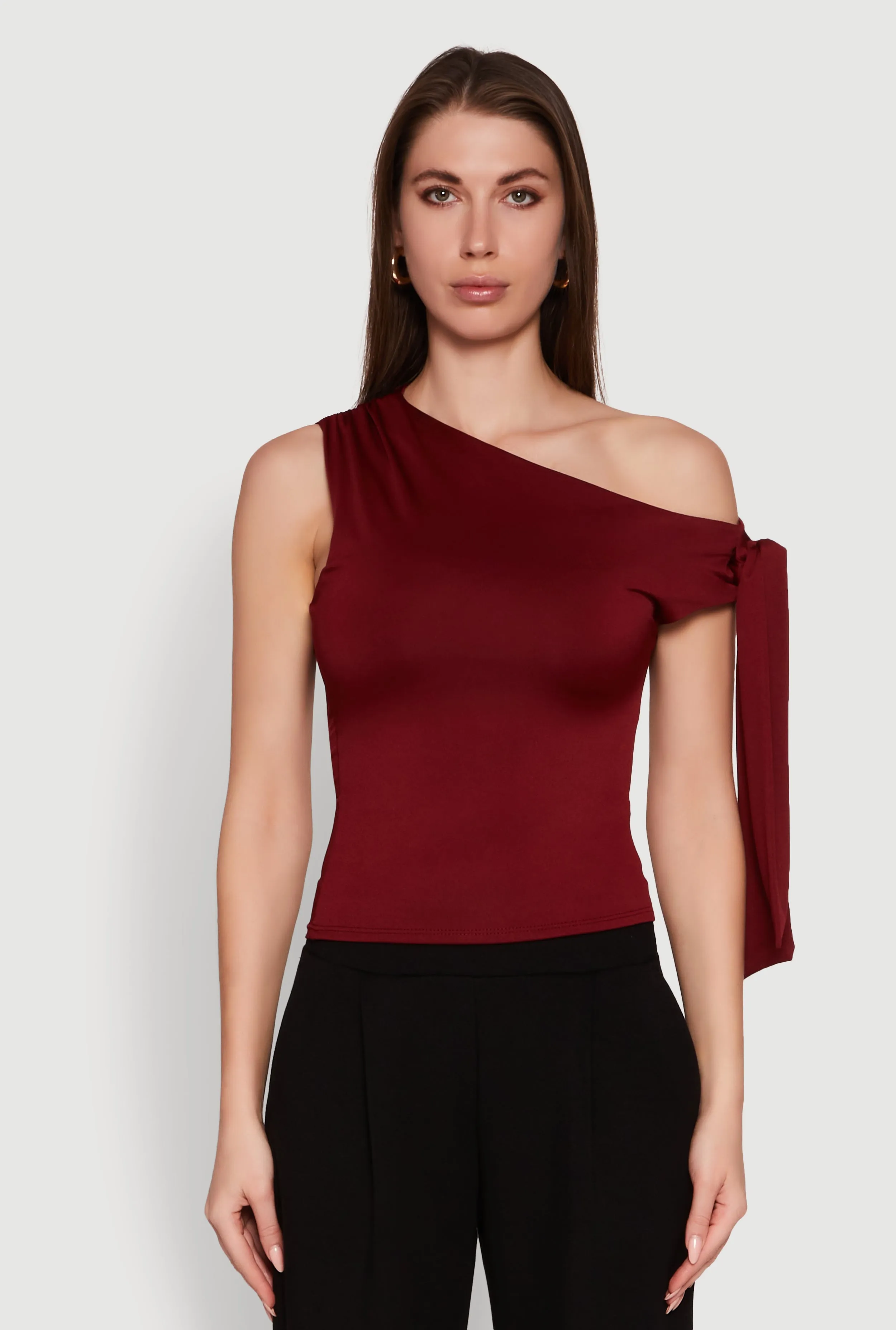 Trendy Tie Sleeve Ruched Asymmetrical Top sold by Rainbow product image thumbnail 2
