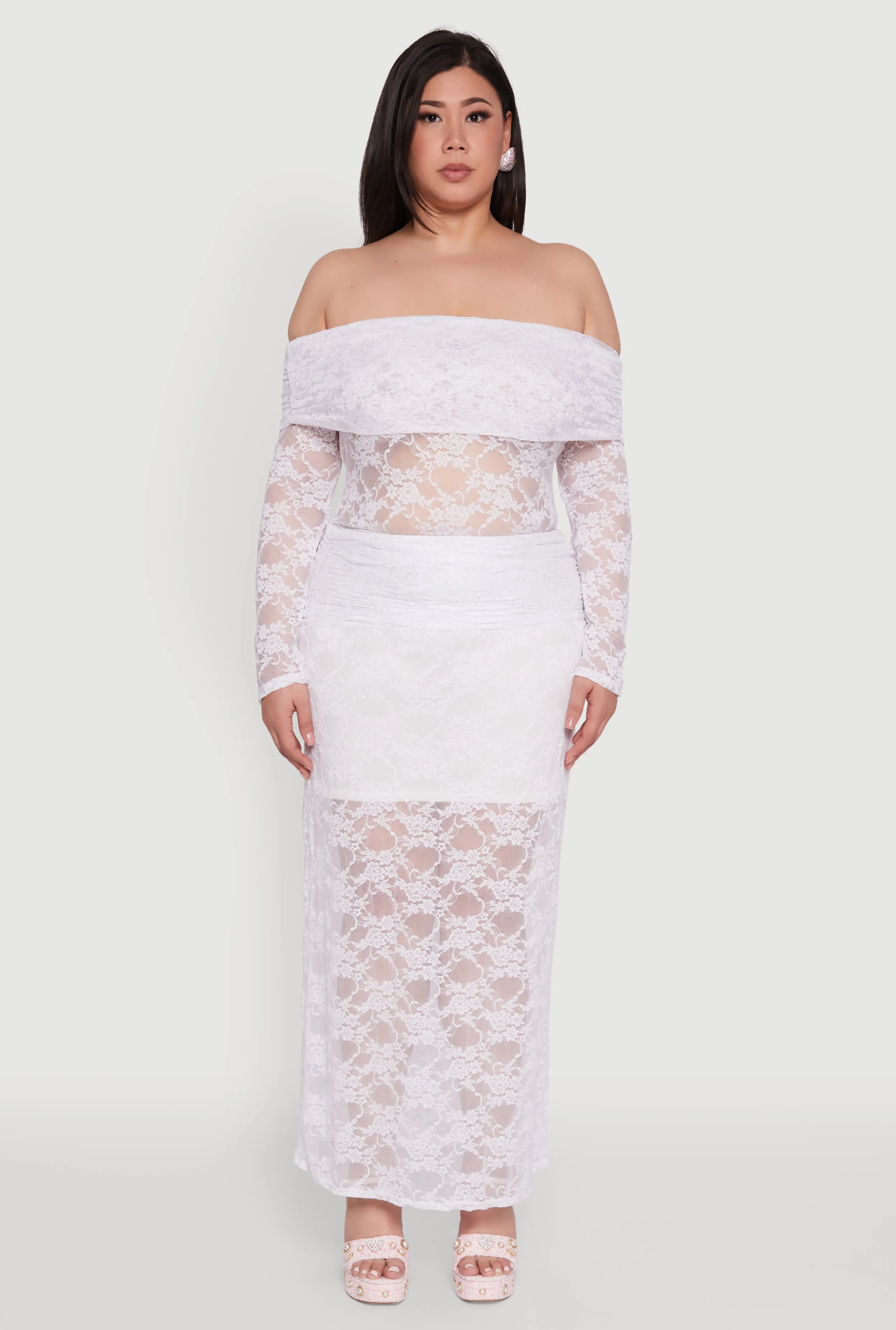 Plus Size Lace Fold Over Off The Shoulder Blouse sold by Rainbow product image thumbnail 3