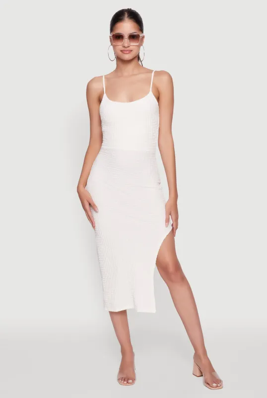 Chic Textured Knit Scoop Neck Bodycon Dress with Side Slit sold by Rainbow