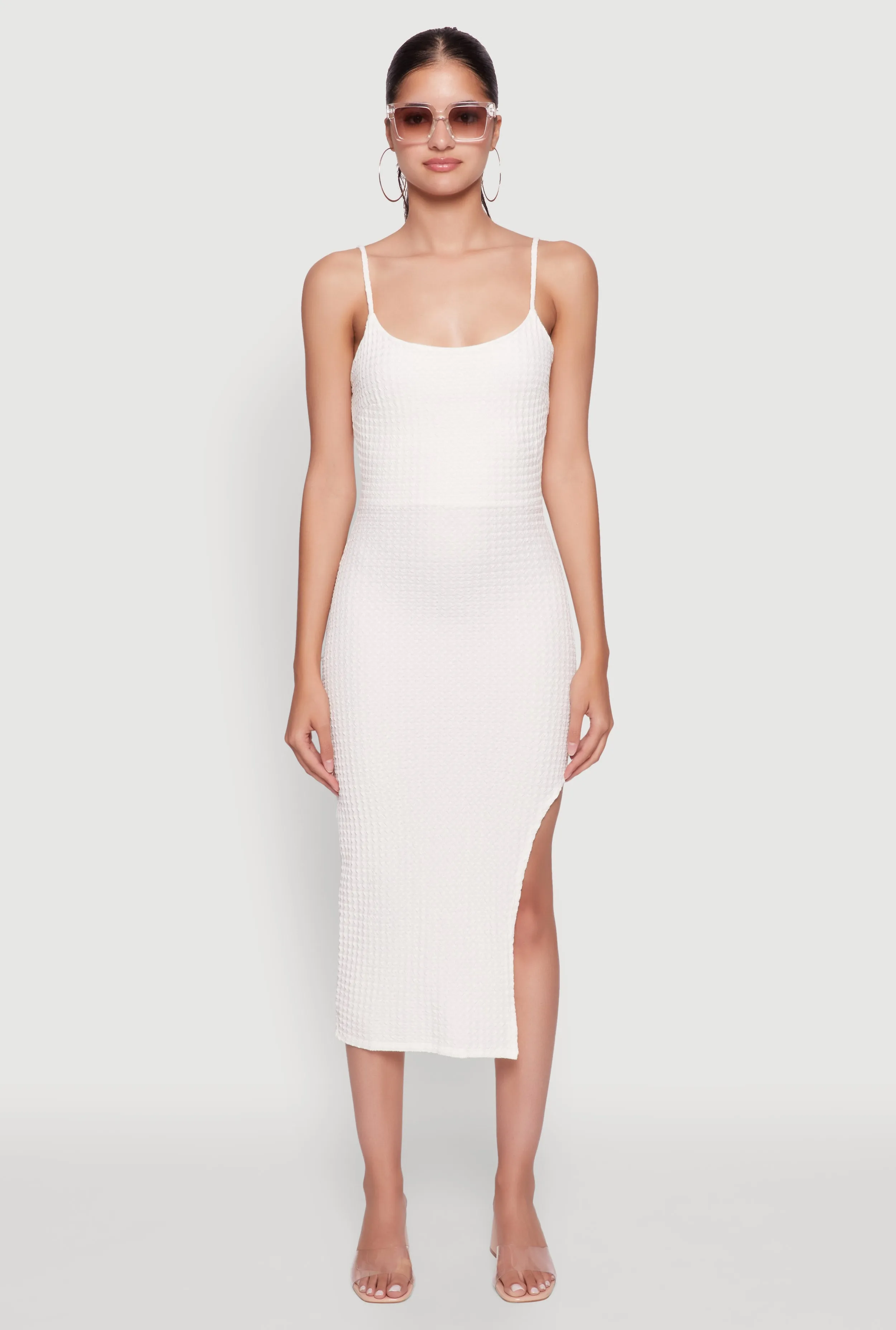 Chic Textured Knit Scoop Neck Bodycon Dress with Side Slit sold by Rainbow product image thumbnail 2