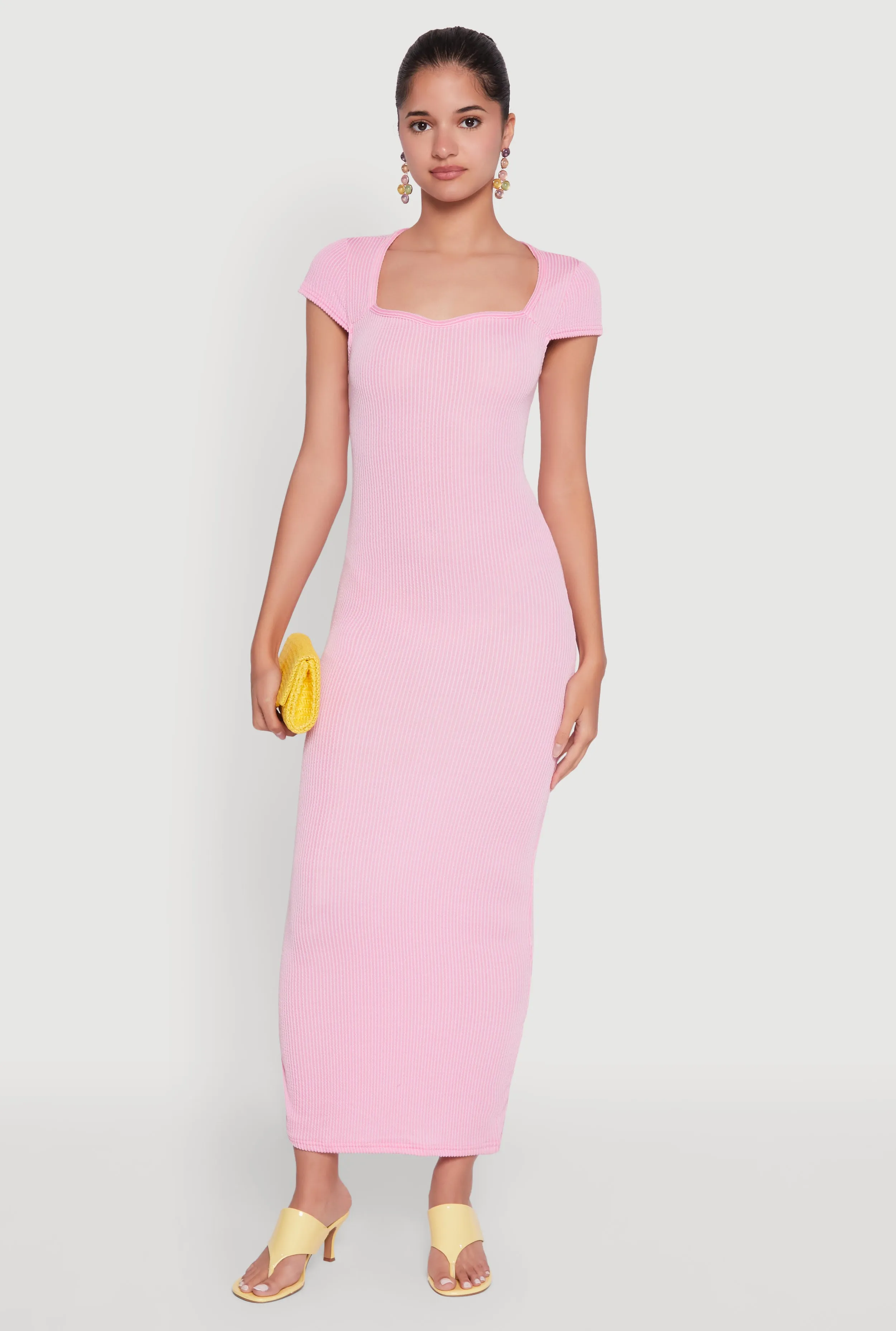 Trendy Textured Knit Tie Back Cut Out Maxi Dress sold by Rainbow