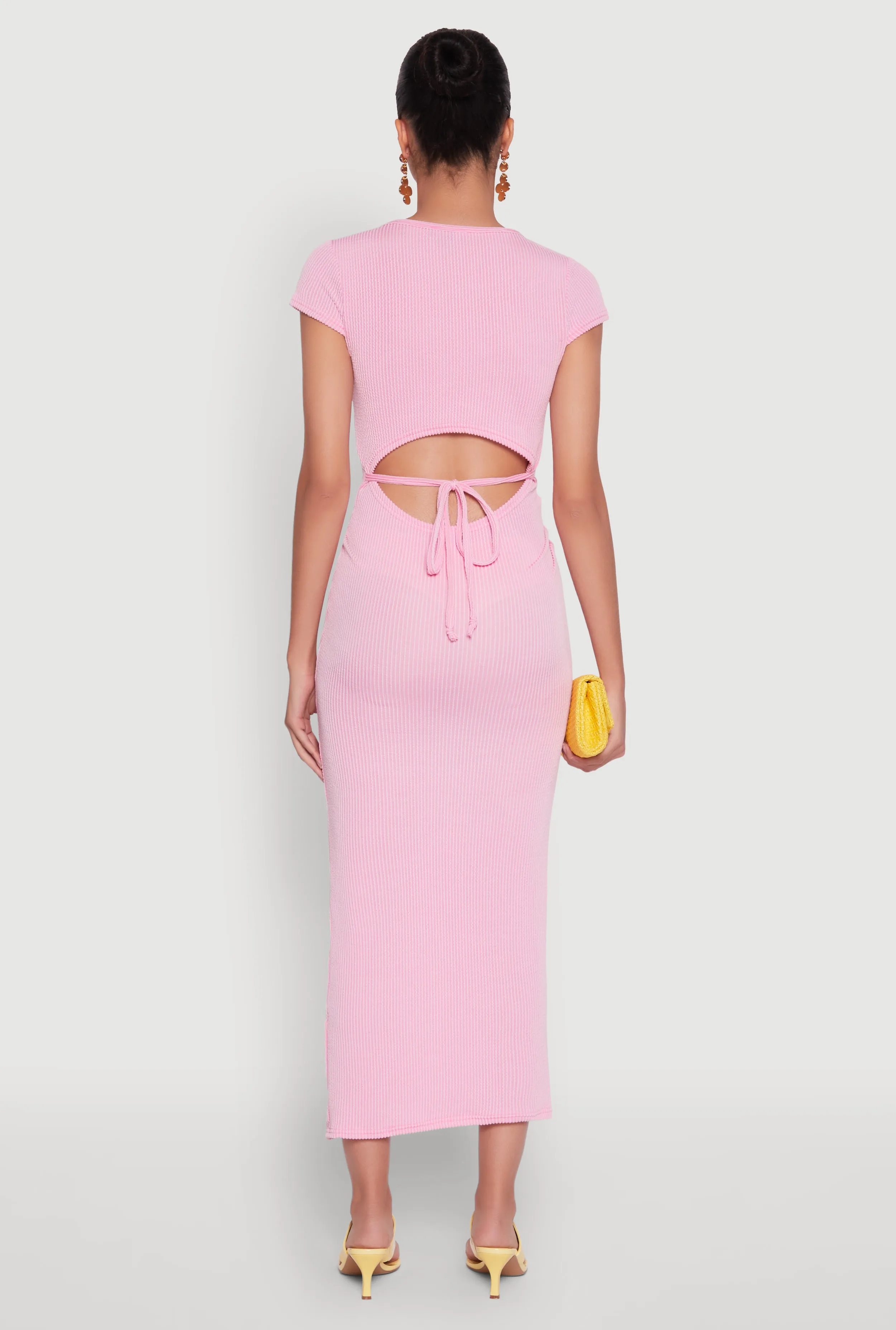 Trendy Textured Knit Tie Back Cut Out Maxi Dress sold by Rainbow product image thumbnail 4