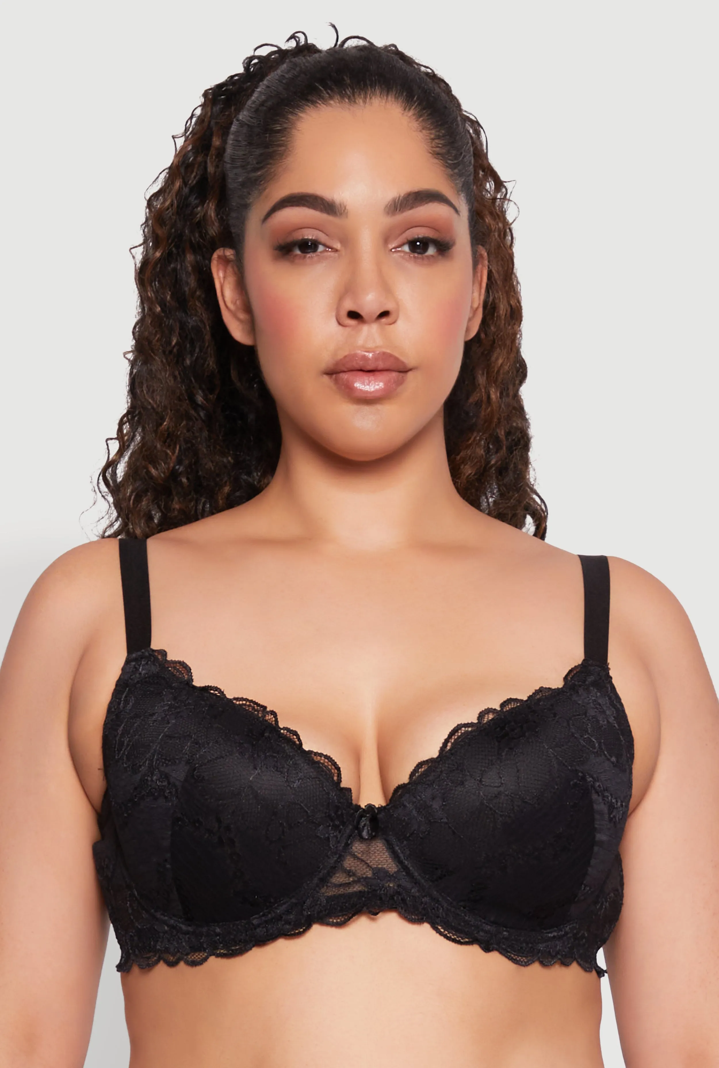 Plus Size Elegant Scalloped Lace Push-Up Plunge Bra sold by Rainbow