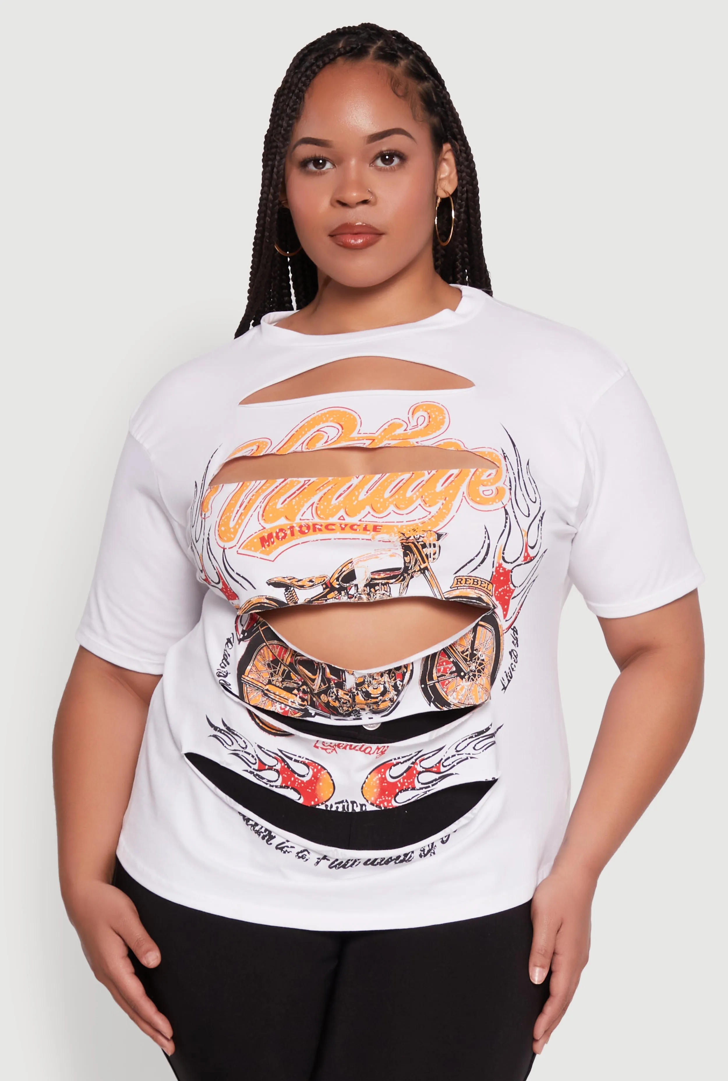 Plus Size Slashed Vintage Motorcycle Graphic Crew Neck Tee sold by Rainbow product image thumbnail 2