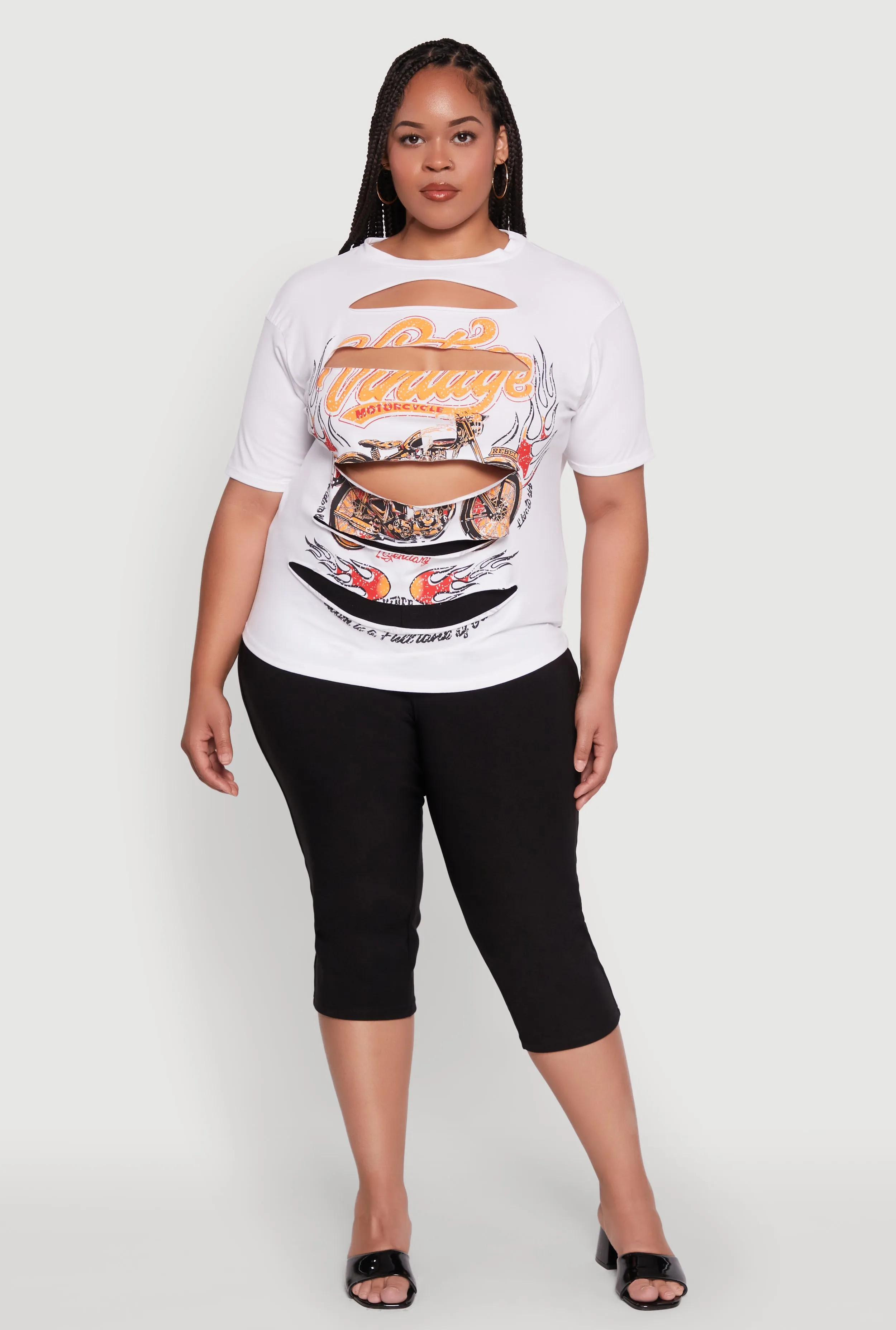 Plus Size Slashed Vintage Motorcycle Graphic Crew Neck Tee sold by Rainbow