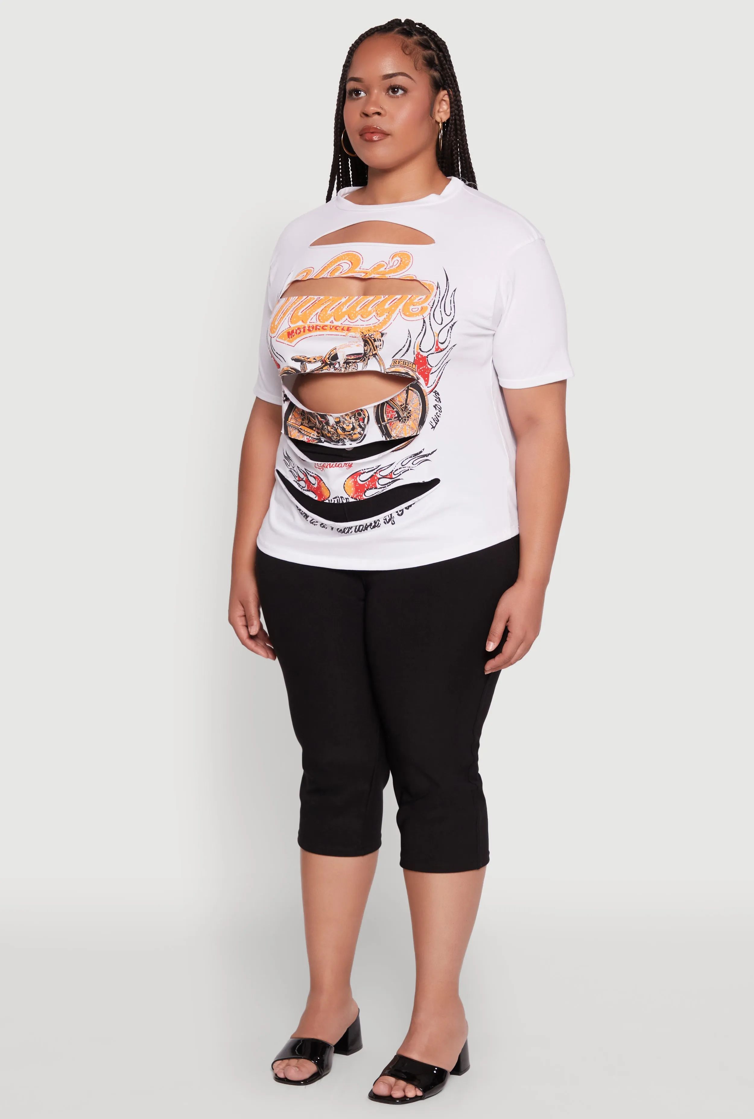 Plus Size Slashed Vintage Motorcycle Graphic Crew Neck Tee sold by Rainbow product image thumbnail 5