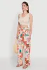 Patterned Faux Drawstring Smocked Waist Palazzo Pants sold by Rainbow