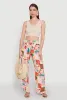 Patterned Faux Drawstring Smocked Waist Palazzo Pants sold by Rainbow