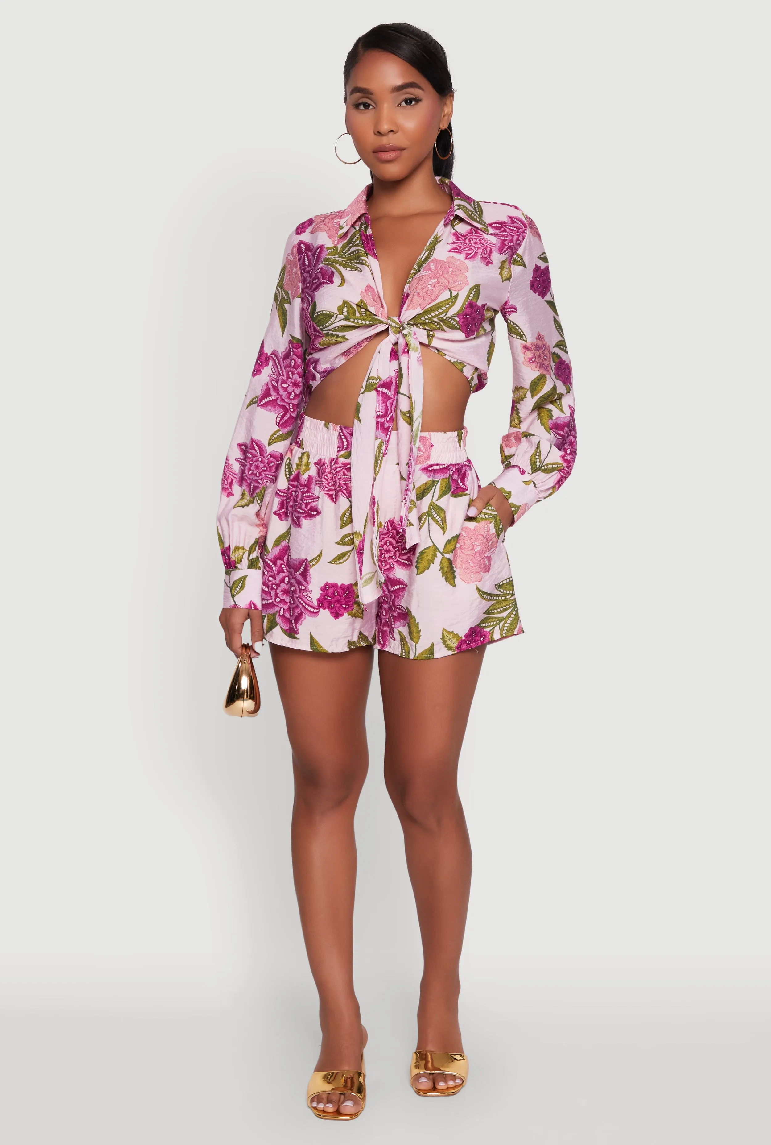 Crepe Knit Floral High Waisted Shorts sold by Rainbow