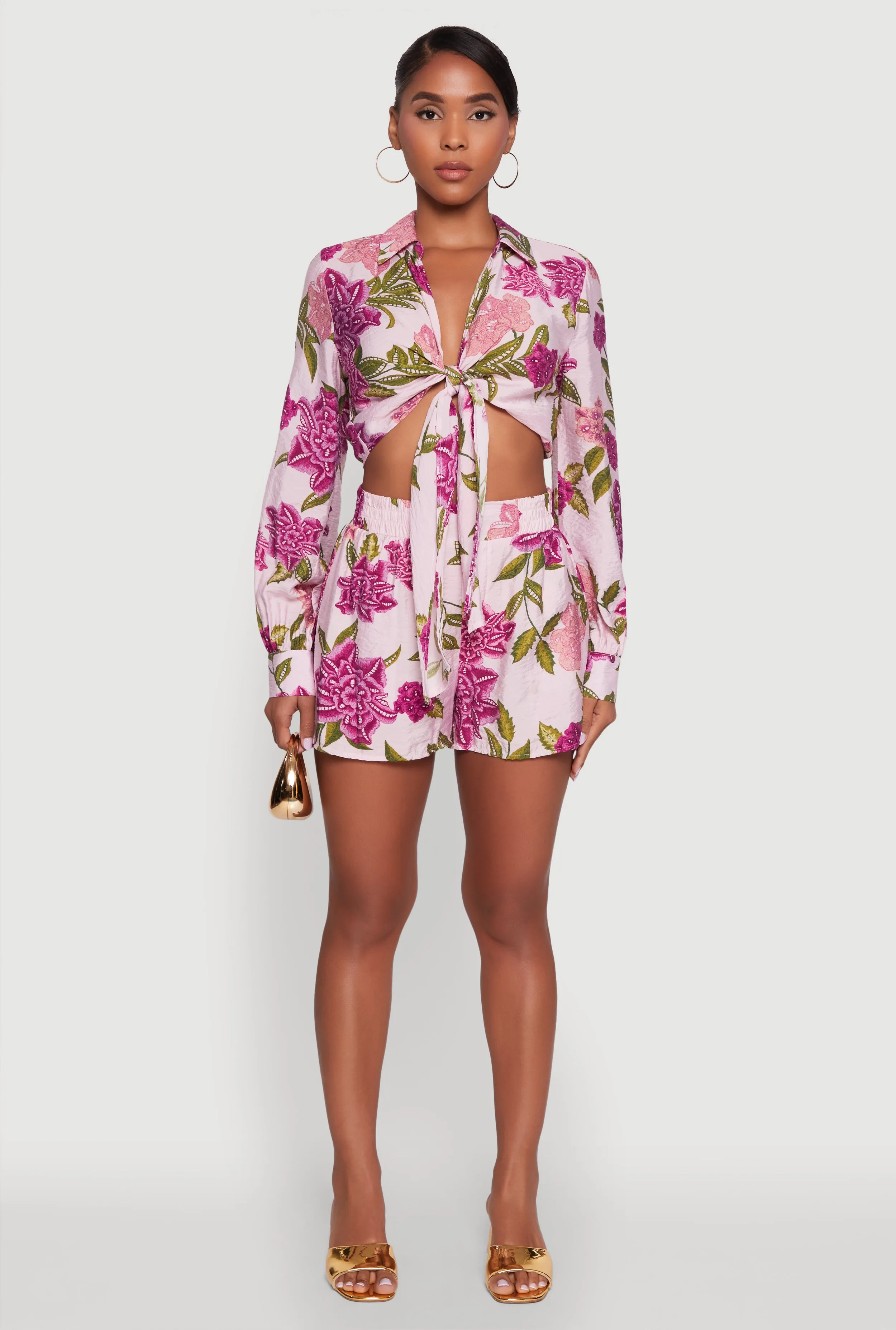 Crepe Knit Floral High Waisted Shorts sold by Rainbow product image thumbnail 2