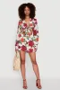Chic Floral Long Sleeve Tie Front Crop Top sold by Rainbow