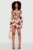 Chic Floral Long Sleeve Tie Front Crop Top sold by Rainbow