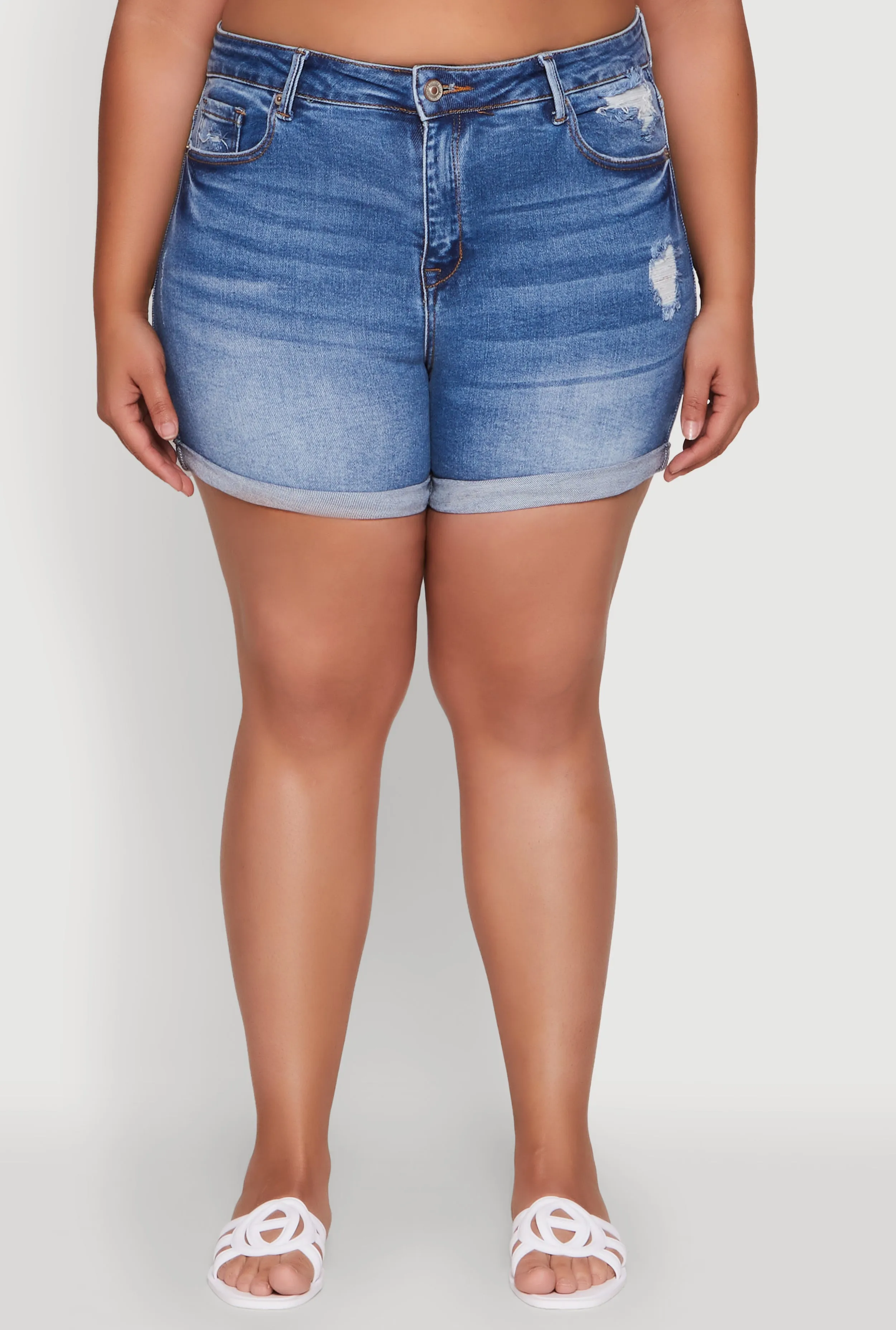 Plus Size WAX High Waisted Distressed Denim Shorts sold by Rainbow product image thumbnail 5