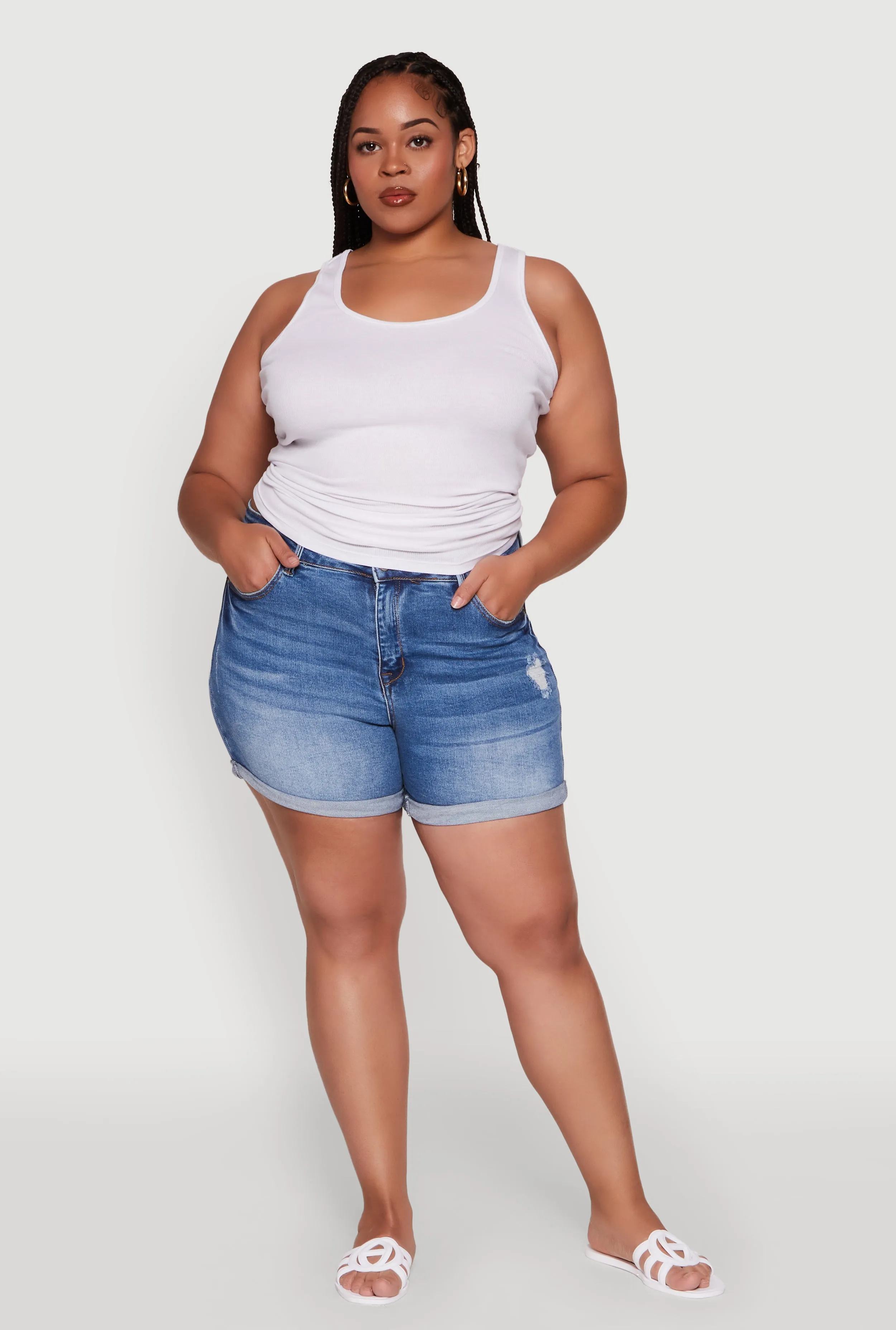 Plus Size WAX High Waisted Distressed Denim Shorts sold by Rainbow product image thumbnail 2