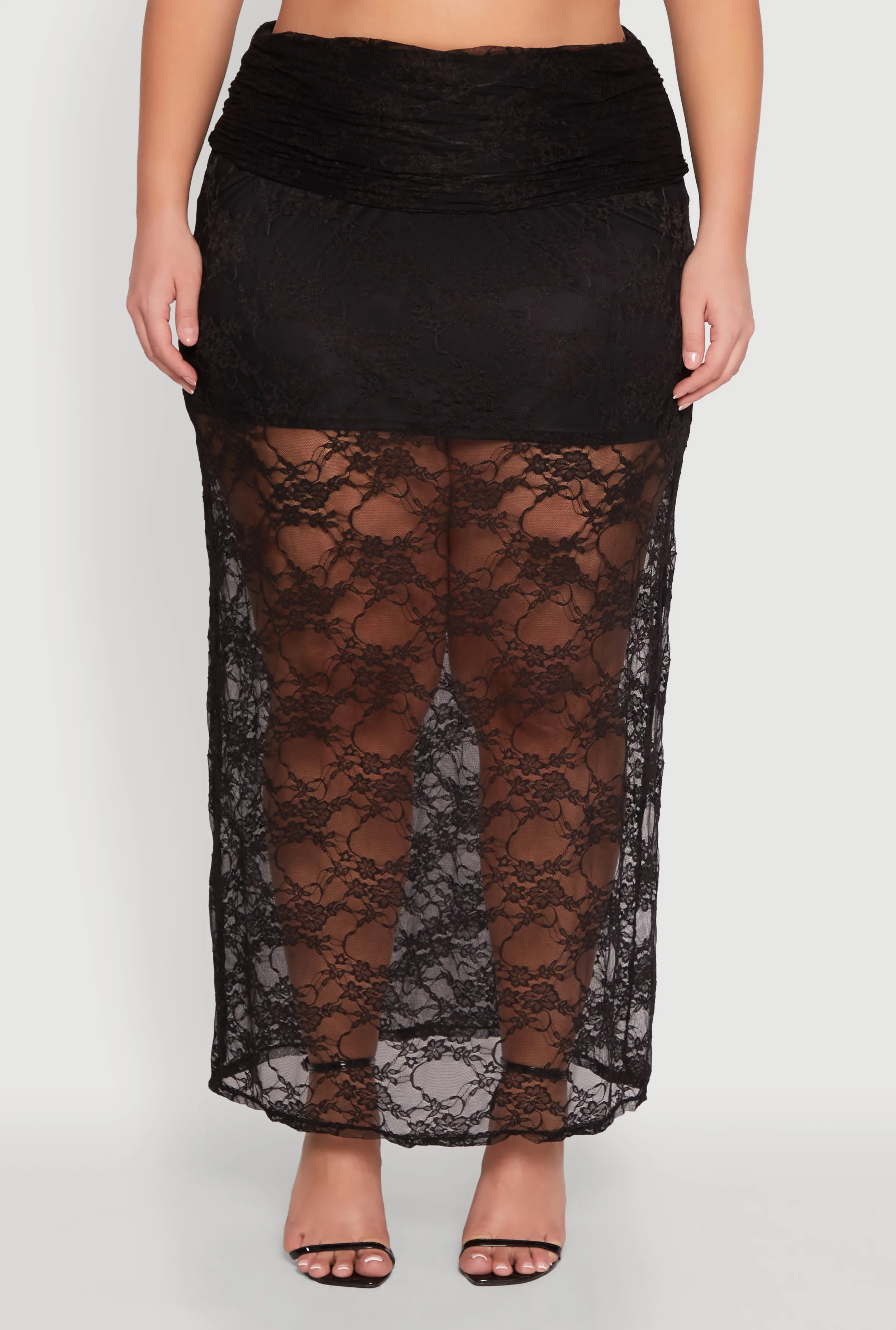 Plus Size Lace High Waisted Fold Over Maxi Skirt sold by Rainbow product image thumbnail 3