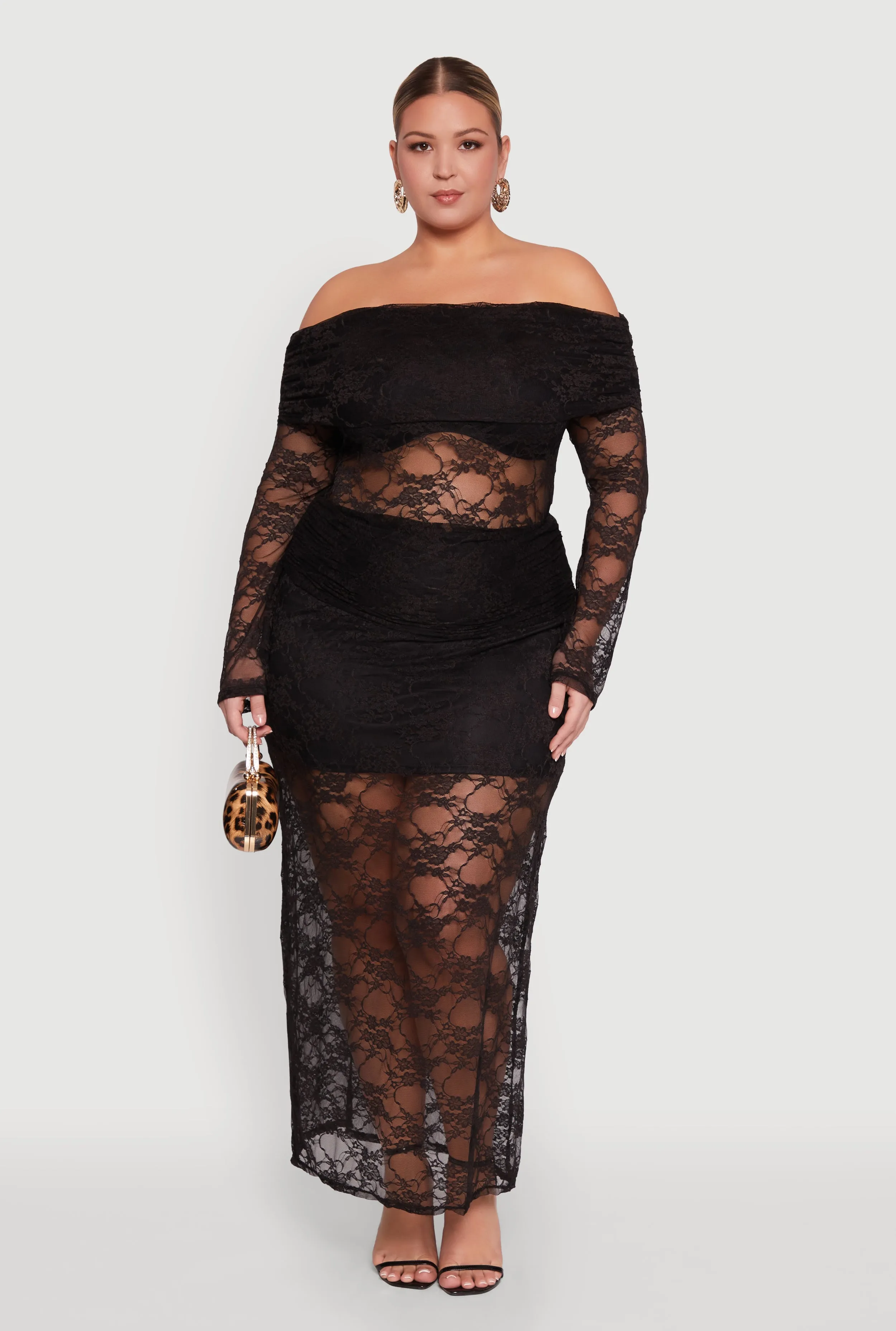 Plus Size Lace High Waisted Fold Over Maxi Skirt sold by Rainbow
