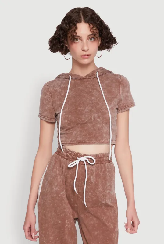 Daisy Mineral Wash Varsity Stripe Hooded Crop Top sold by Rainbow