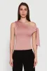 Trendy Tie Sleeve Ruched Asymmetrical Top sold by Rainbow