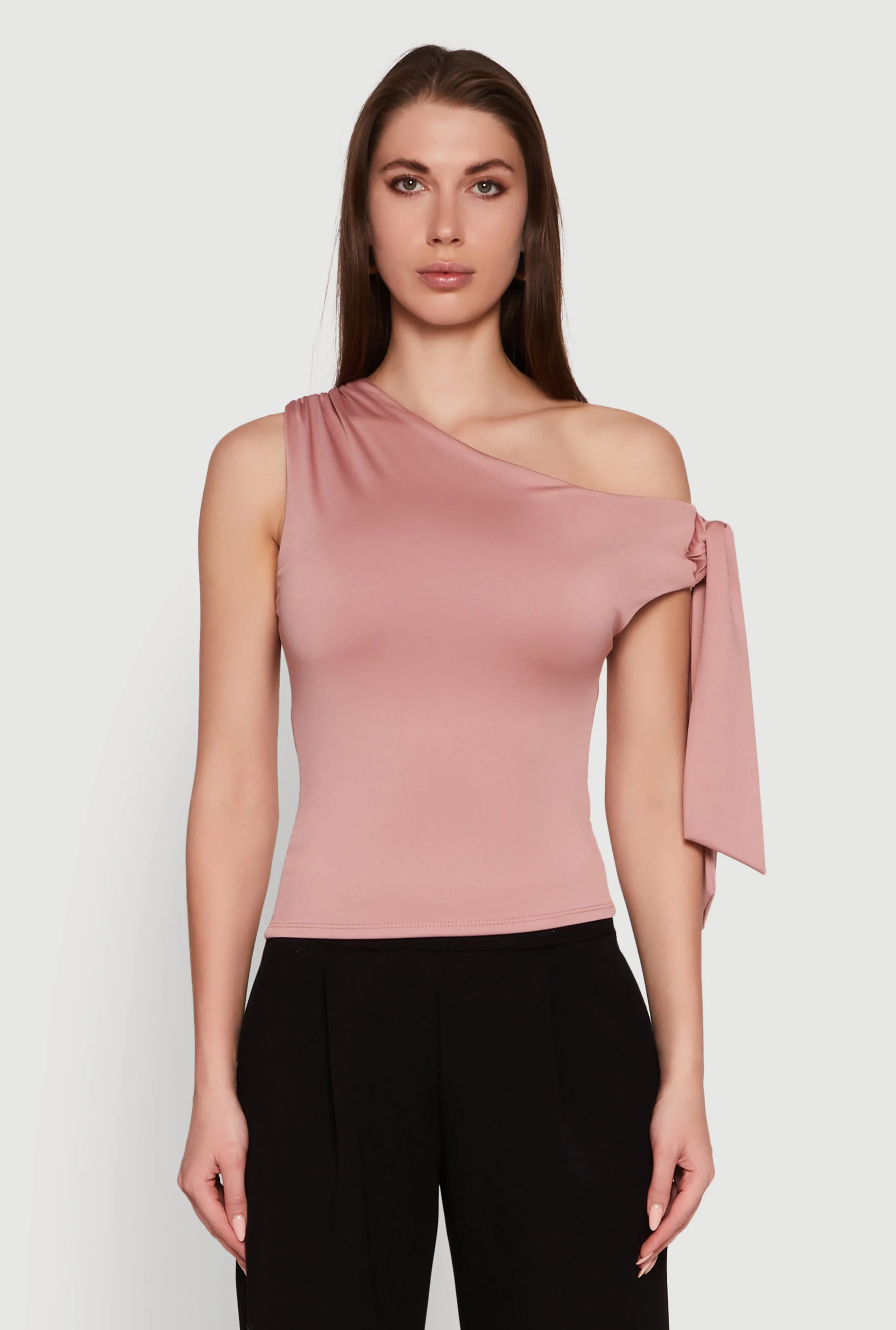 Trendy Tie Sleeve Ruched Asymmetrical Top sold by Rainbow product image thumbnail 2