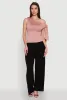 Trendy Tie Sleeve Ruched Asymmetrical Top sold by Rainbow