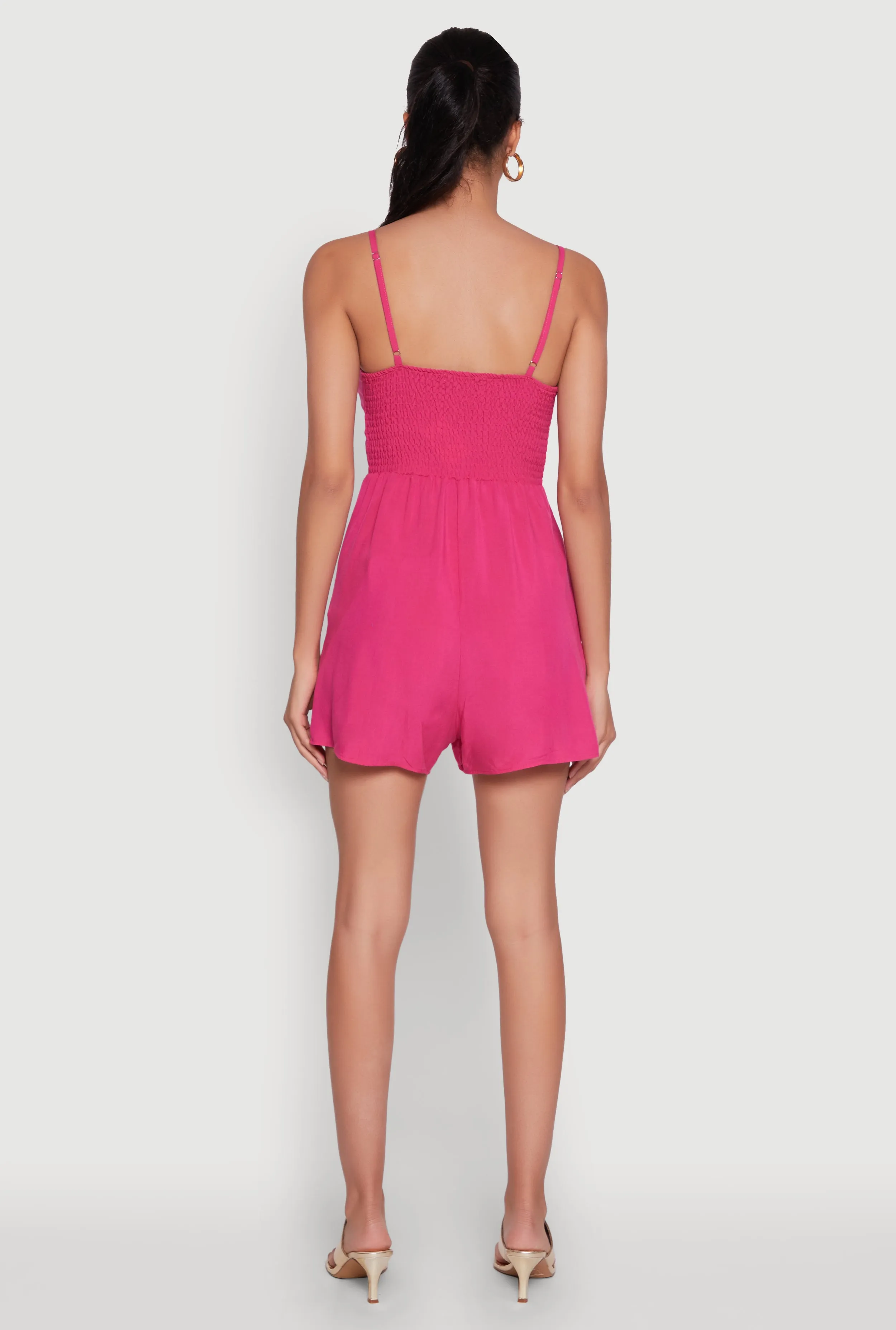 Chic Sleeveless Padded Cup Romper with Pockets and Smocked Details sold by Rainbow product image thumbnail 5