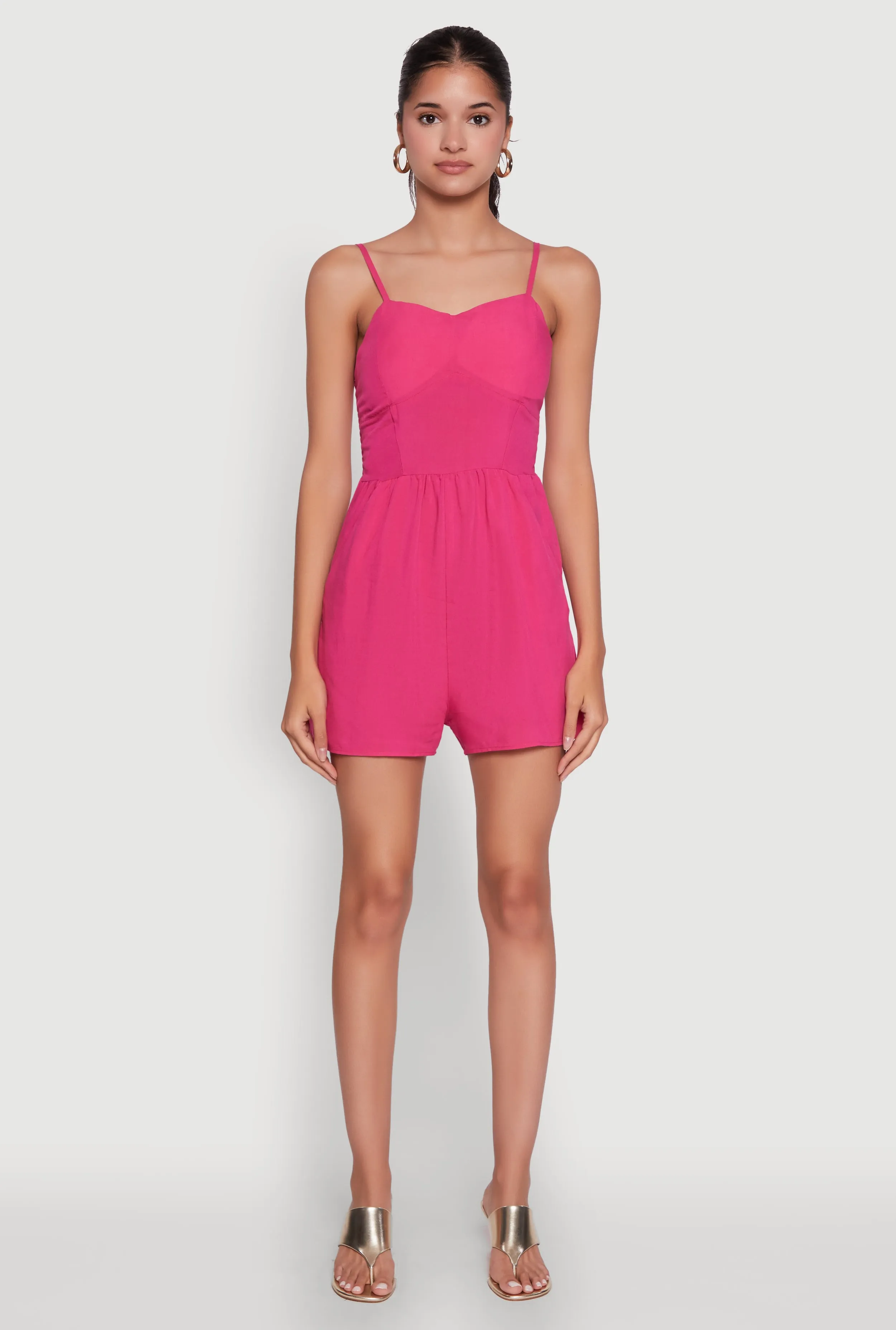 Chic Sleeveless Padded Cup Romper with Pockets and Smocked Details sold by Rainbow product image thumbnail 2