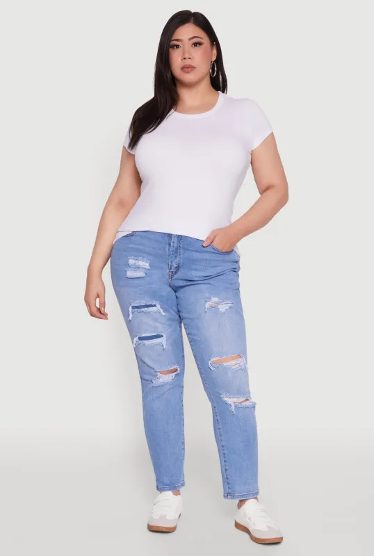 Plus Size Basic Crew Neck Tee sold by Rainbow