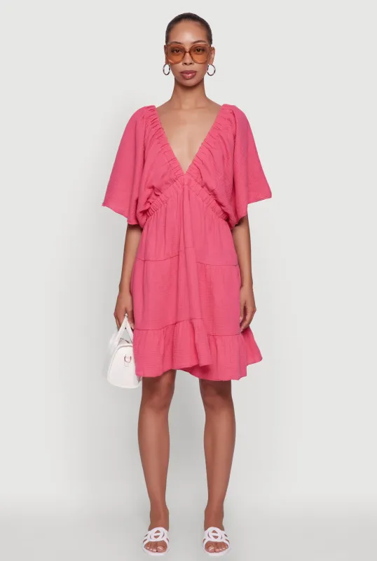 Plus Size Trendy Gauze Knit V Neck Tiered Dress sold by Rainbow