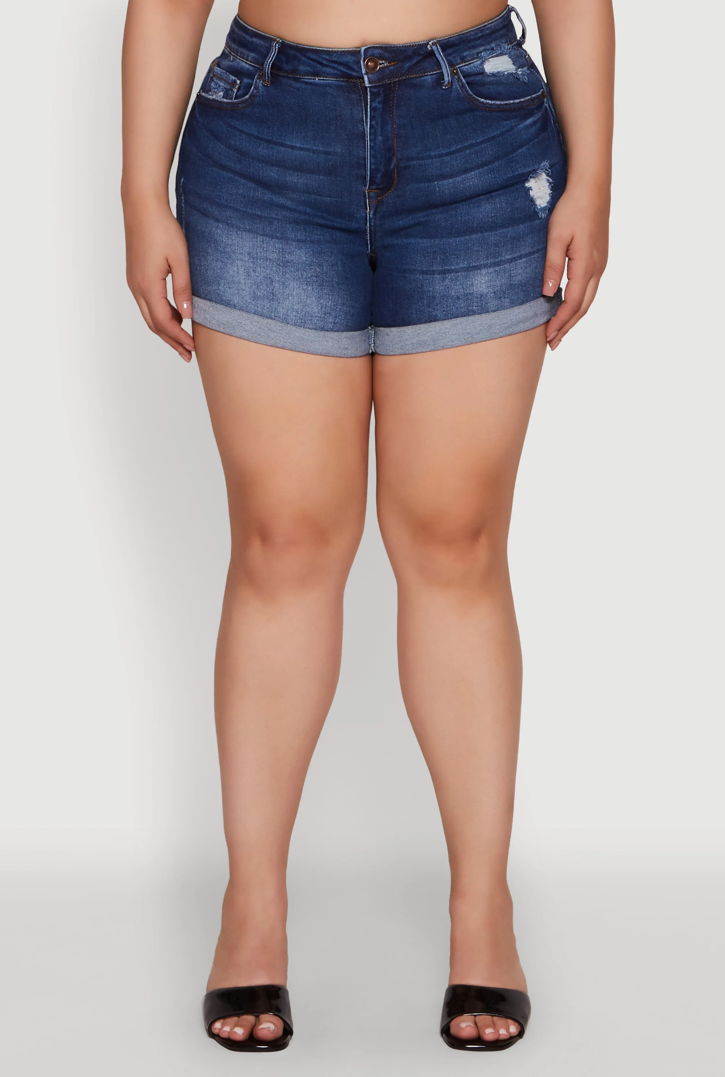 Plus Size WAX High Waisted Distressed Denim Shorts sold by Rainbow product image thumbnail 5