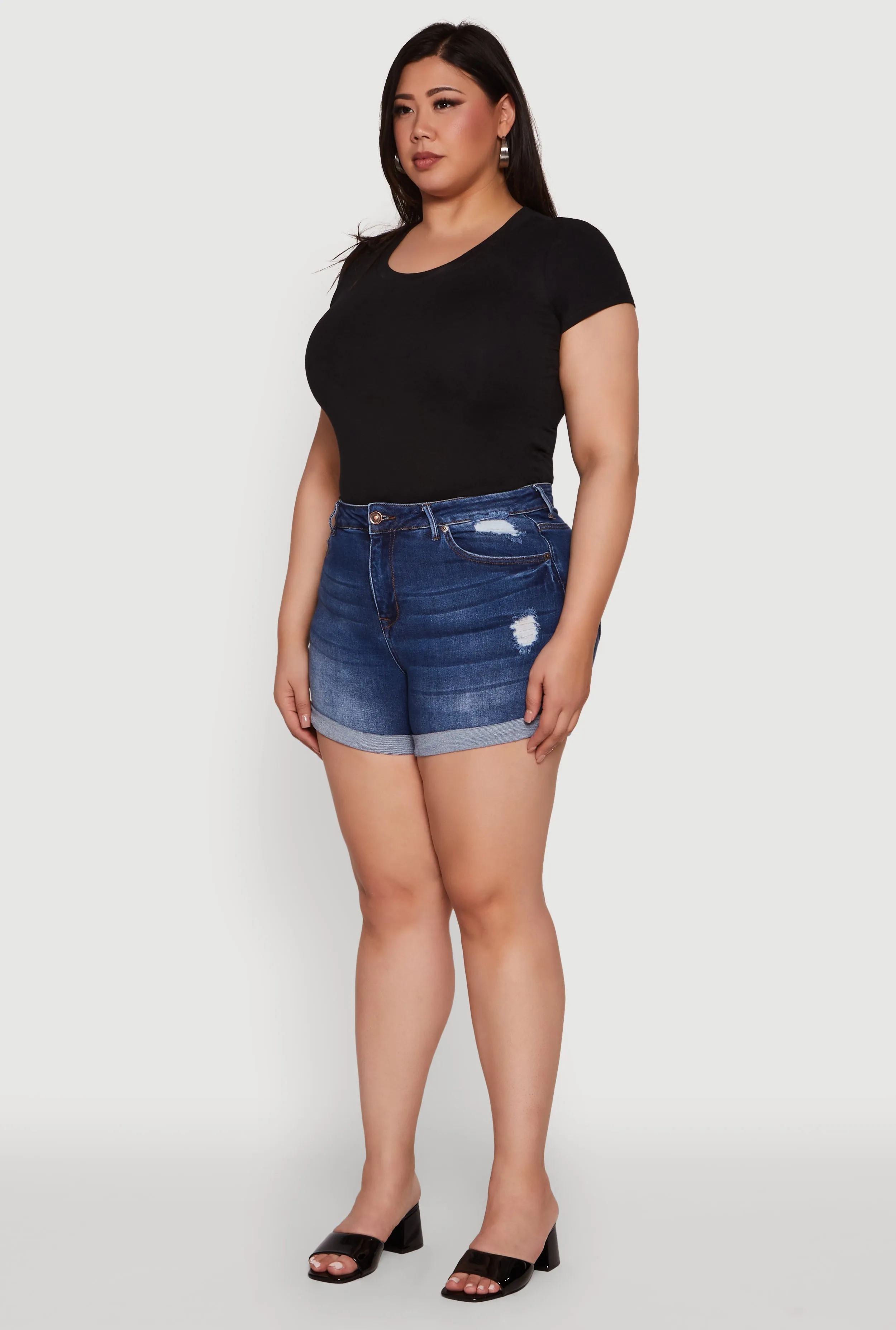 Plus Size WAX High Waisted Distressed Denim Shorts sold by Rainbow product image thumbnail 3