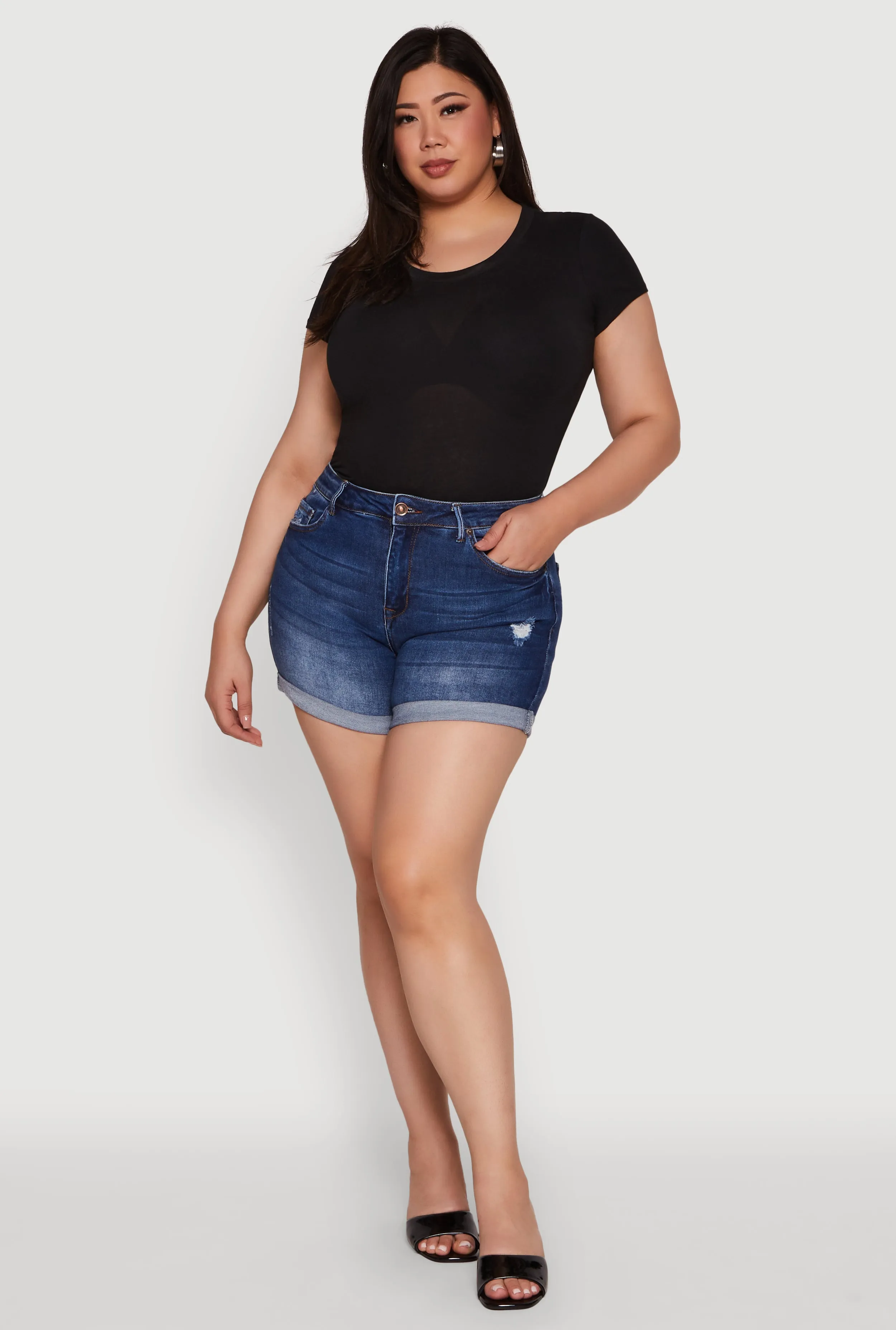Plus Size WAX High Waisted Distressed Denim Shorts sold by Rainbow product image thumbnail 2