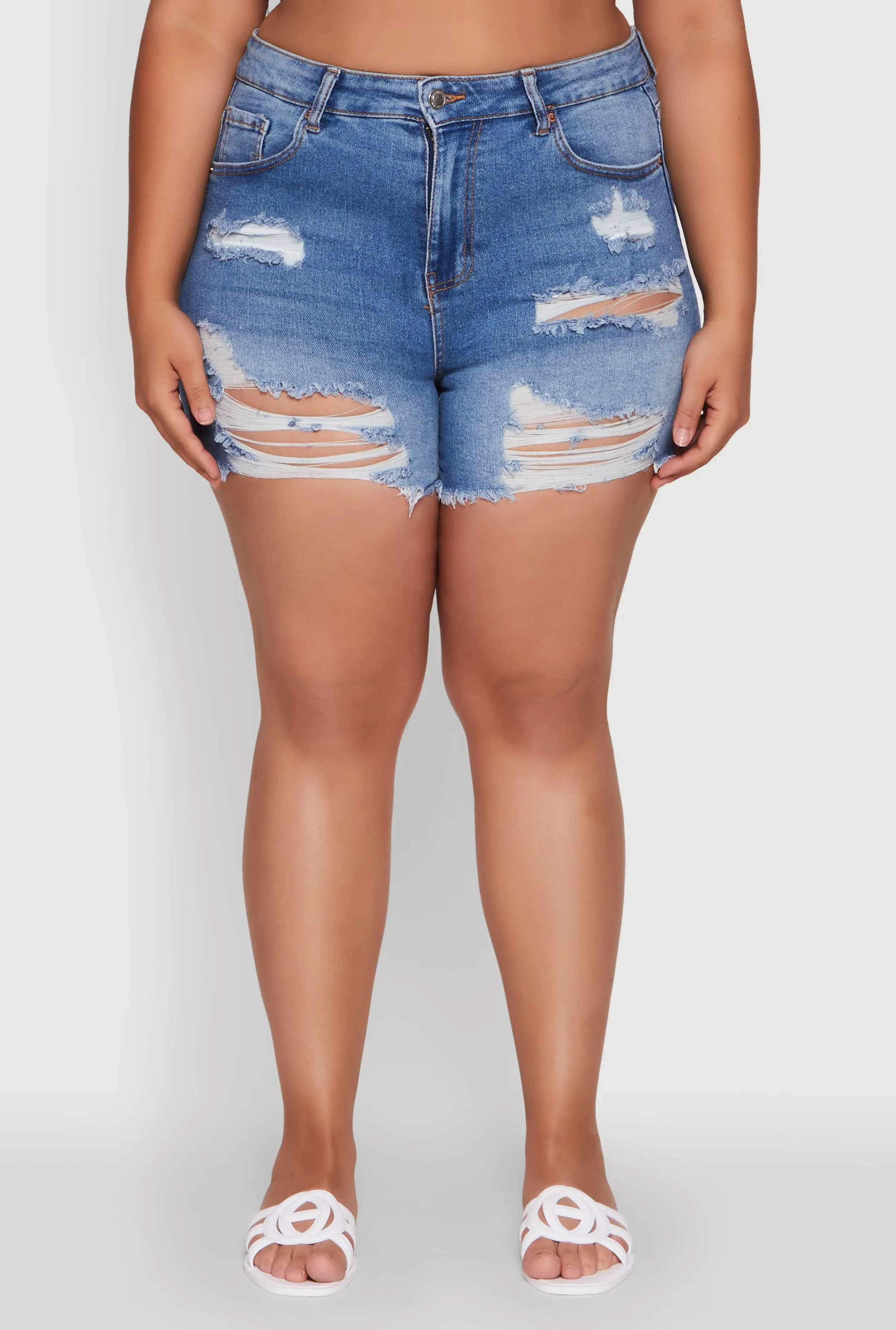 Plus Size WAX Distressed High Waisted Frayed Hem Mom Shorts sold by Rainbow product image thumbnail 5