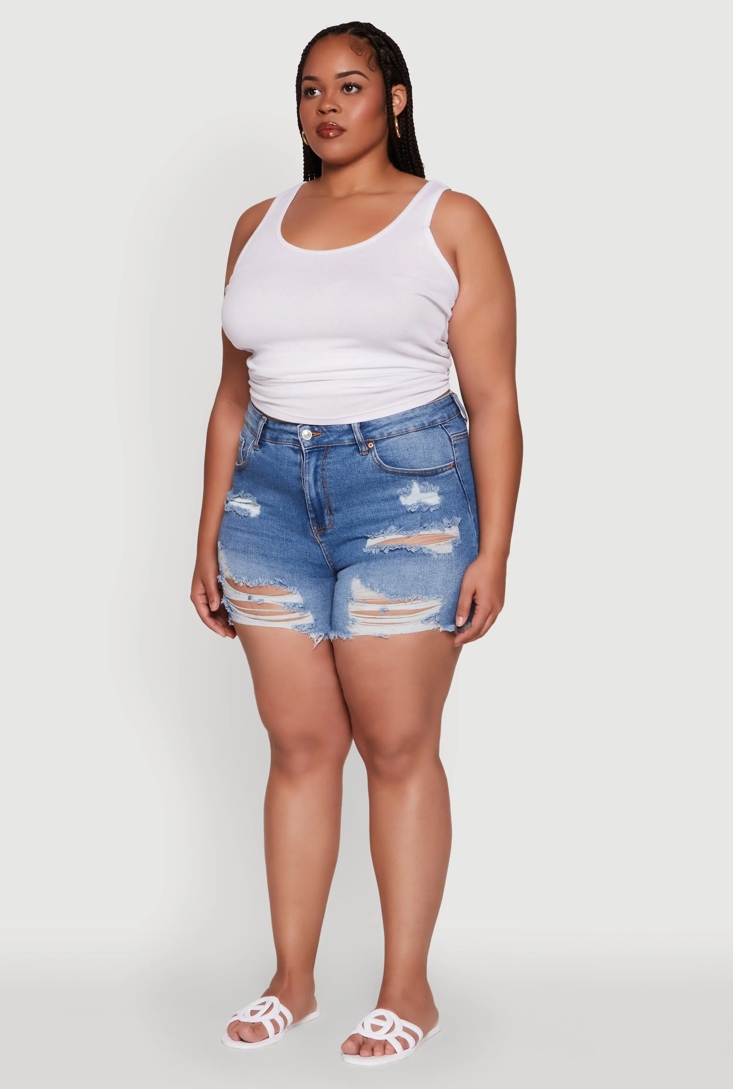 Plus Size WAX Distressed High Waisted Frayed Hem Mom Shorts sold by Rainbow product image thumbnail 3