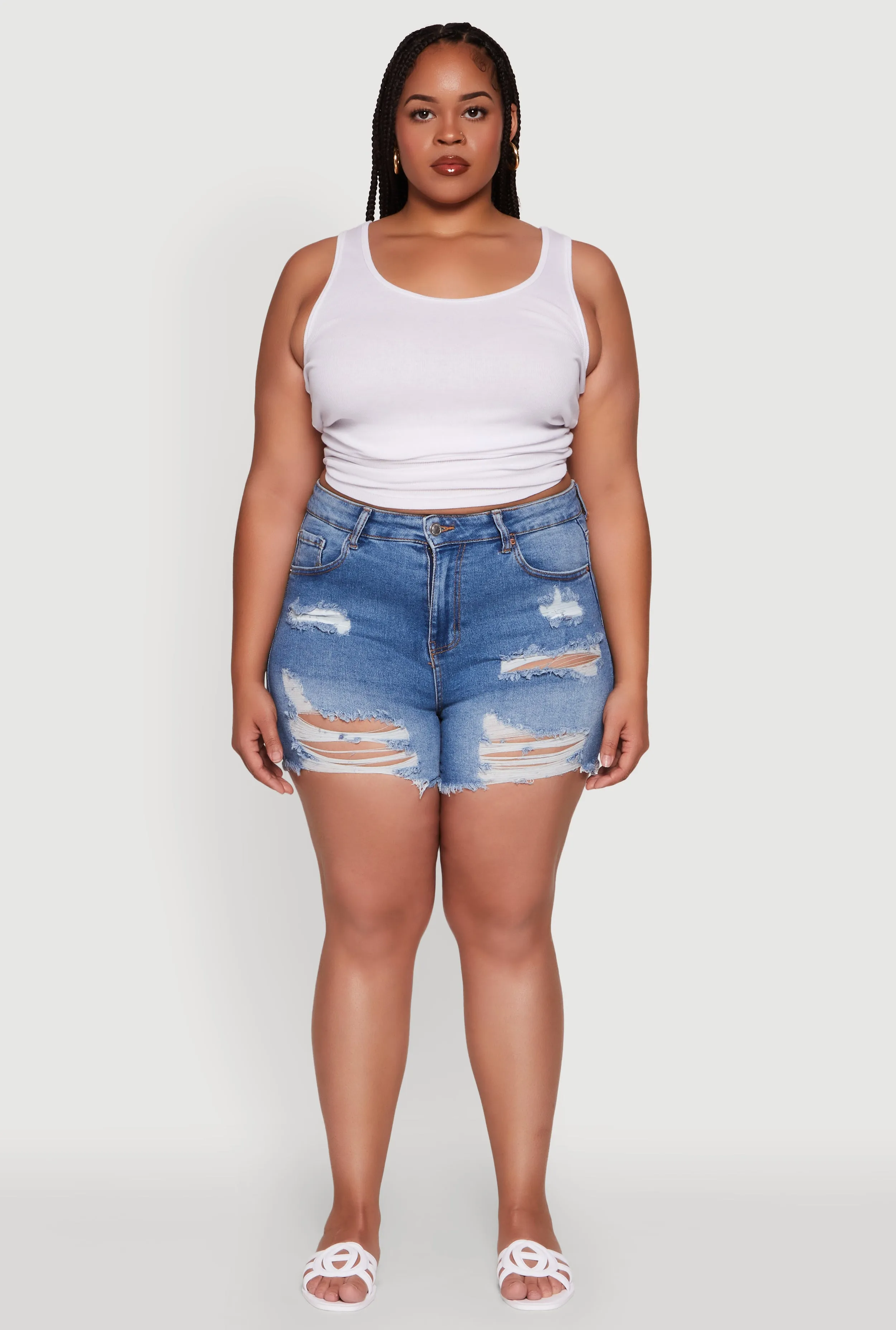 Plus Size WAX Distressed High Waisted Frayed Hem Mom Shorts sold by Rainbow