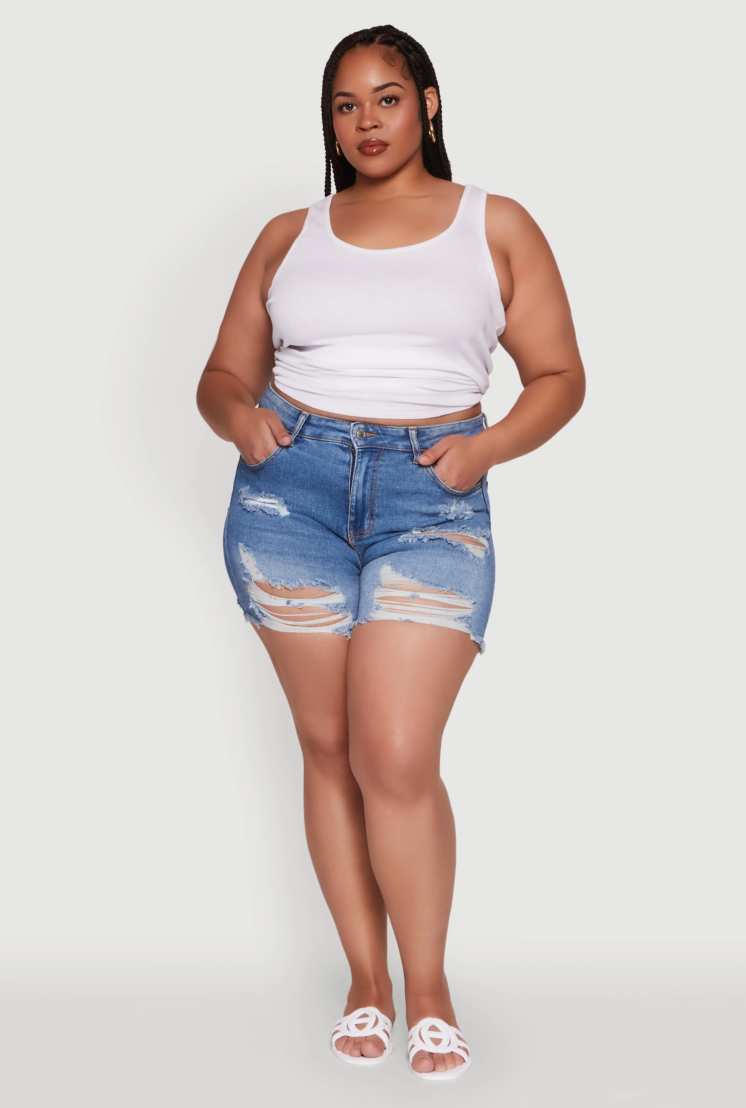Plus Size WAX Distressed High Waisted Frayed Hem Mom Shorts sold by Rainbow product image thumbnail 2