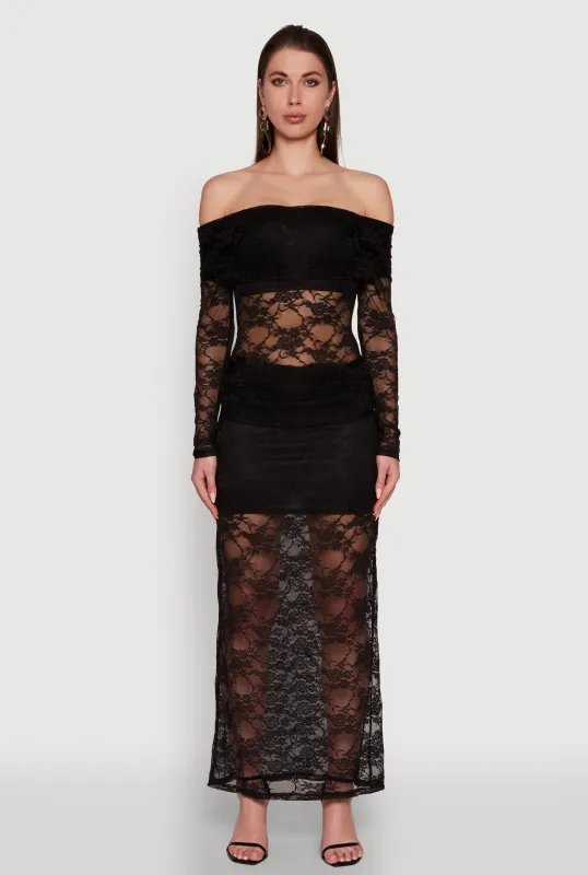 Chic Lace Fold Over Ruched Maxi Skirt sold by Rainbow