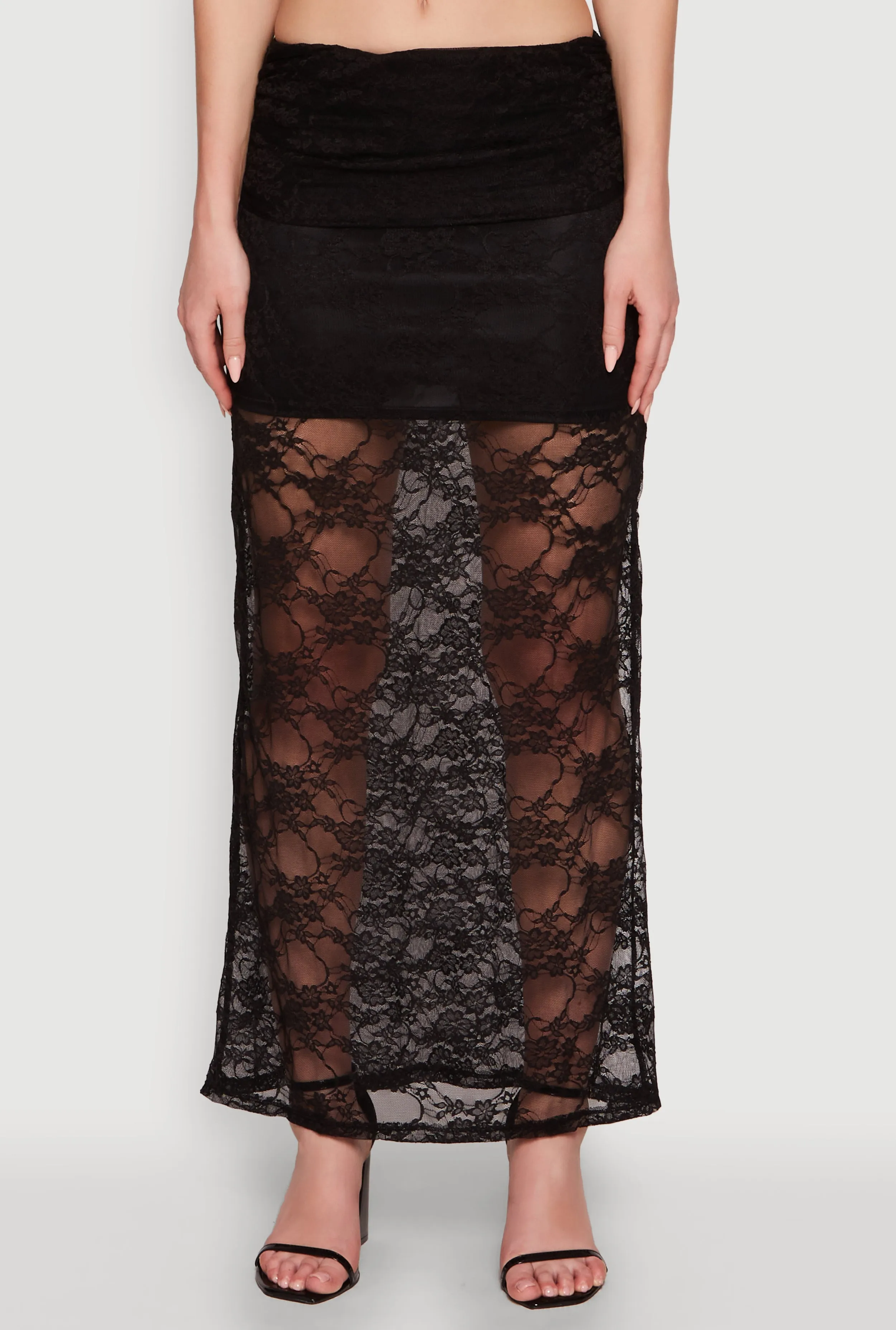 Chic Lace Fold Over Ruched Maxi Skirt sold by Rainbow product image thumbnail 4