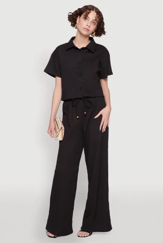 Haute Monde Textured Knit Drawstring Waist Wide Leg Pants sold by Rainbow