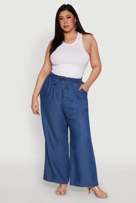 Plus Size Stylish Chambray High Waisted Pants sold by Rainbow